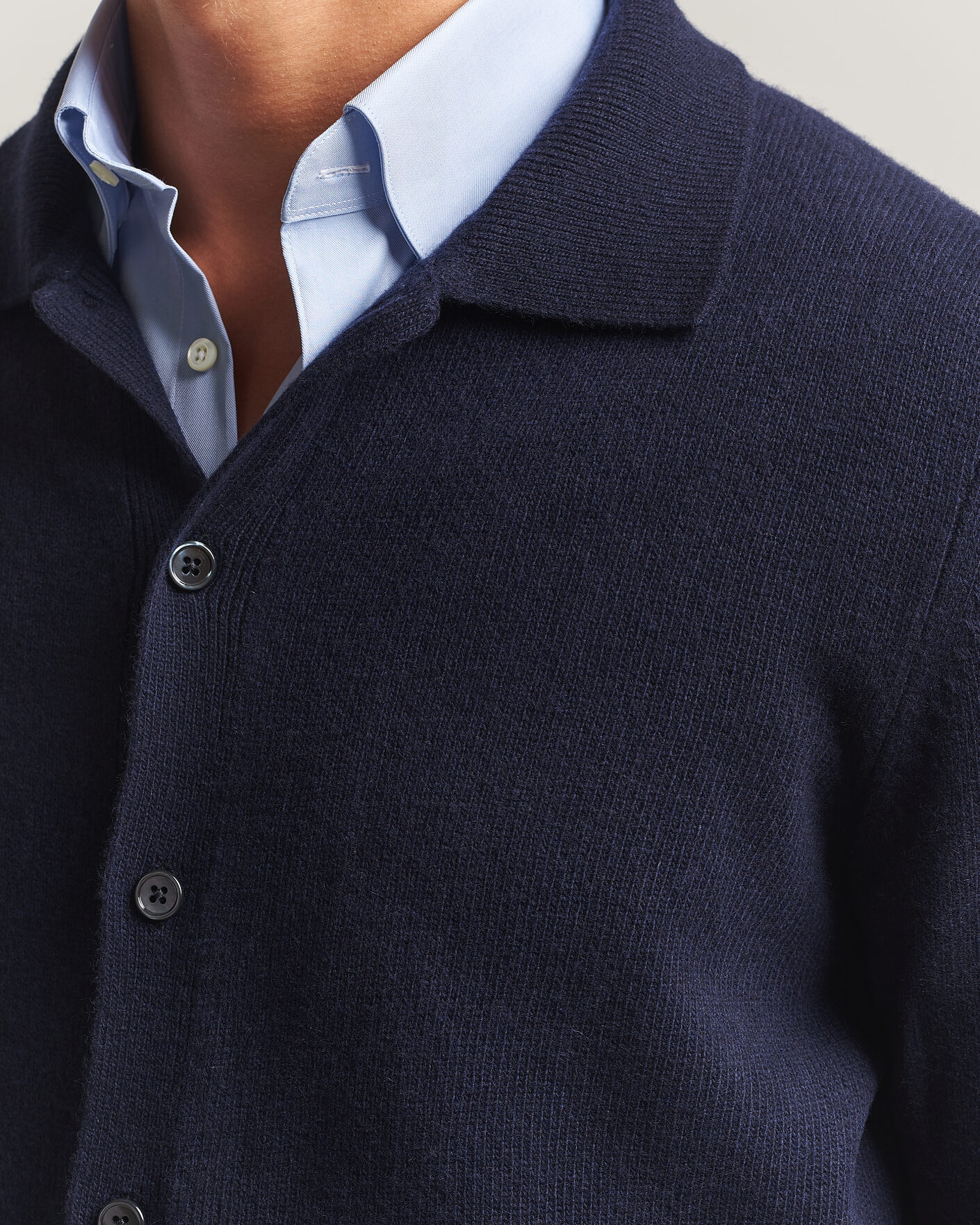 Men | Sweaters & Knitwear | Stenströms | Brushed Merino Polo Cardigan Navy