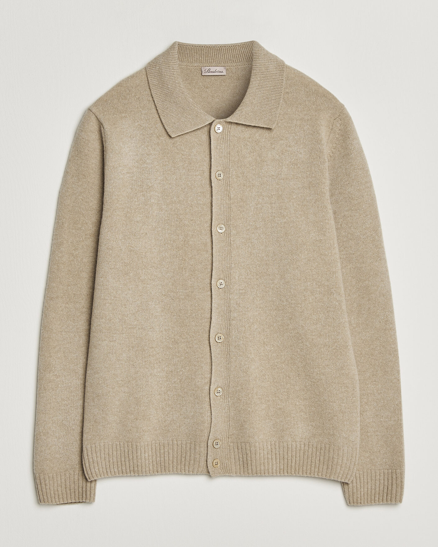 Men | Sweaters & Knitwear | Stenströms | Brushed Merino Polo Cardigan Beige