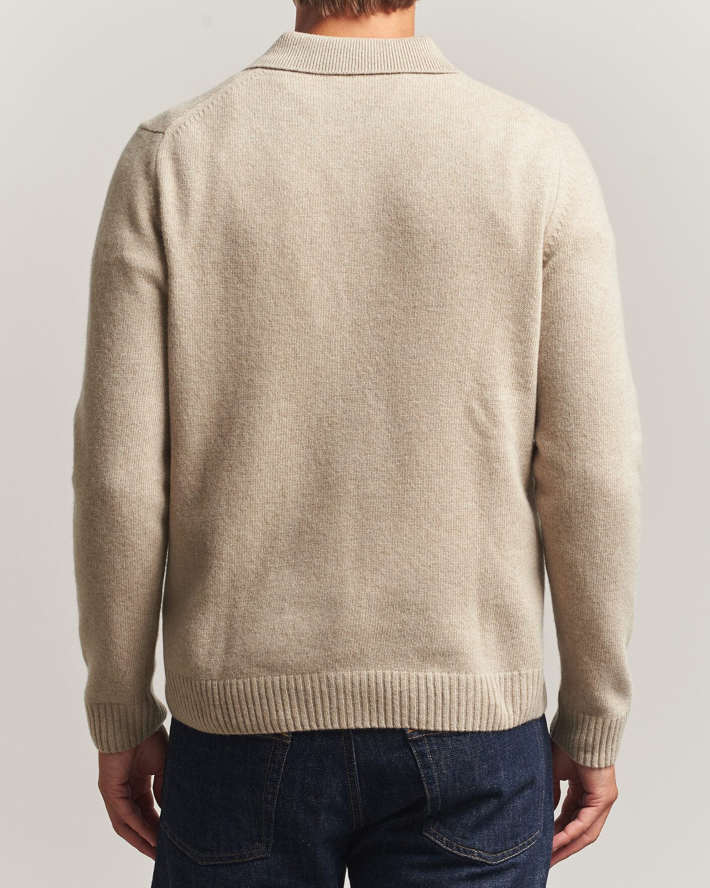 Men | Sweaters & Knitwear | Stenströms | Brushed Merino Polo Cardigan Beige