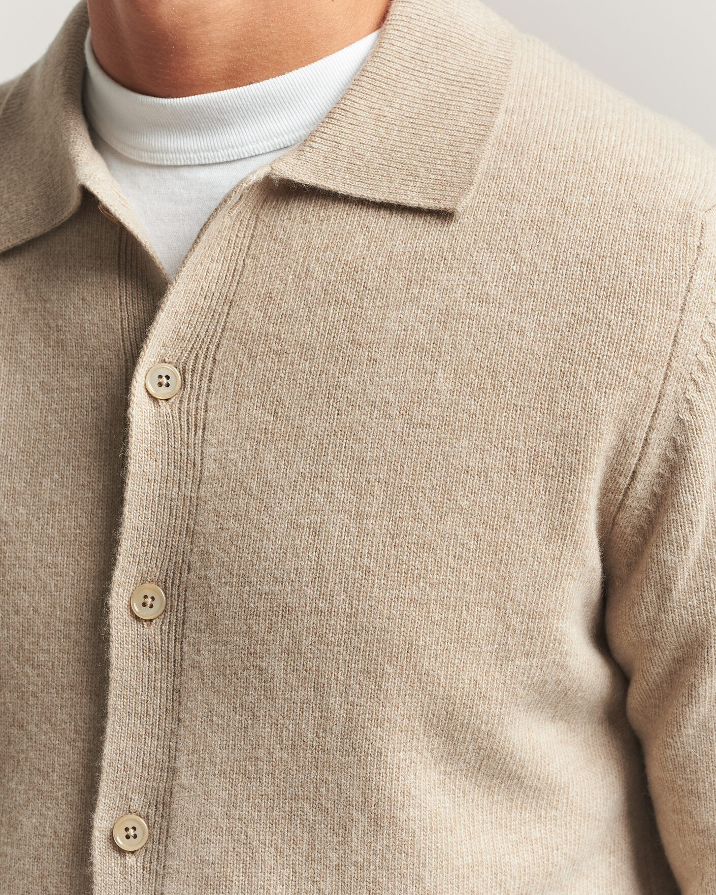 Men | Sweaters & Knitwear | Stenströms | Brushed Merino Polo Cardigan Beige