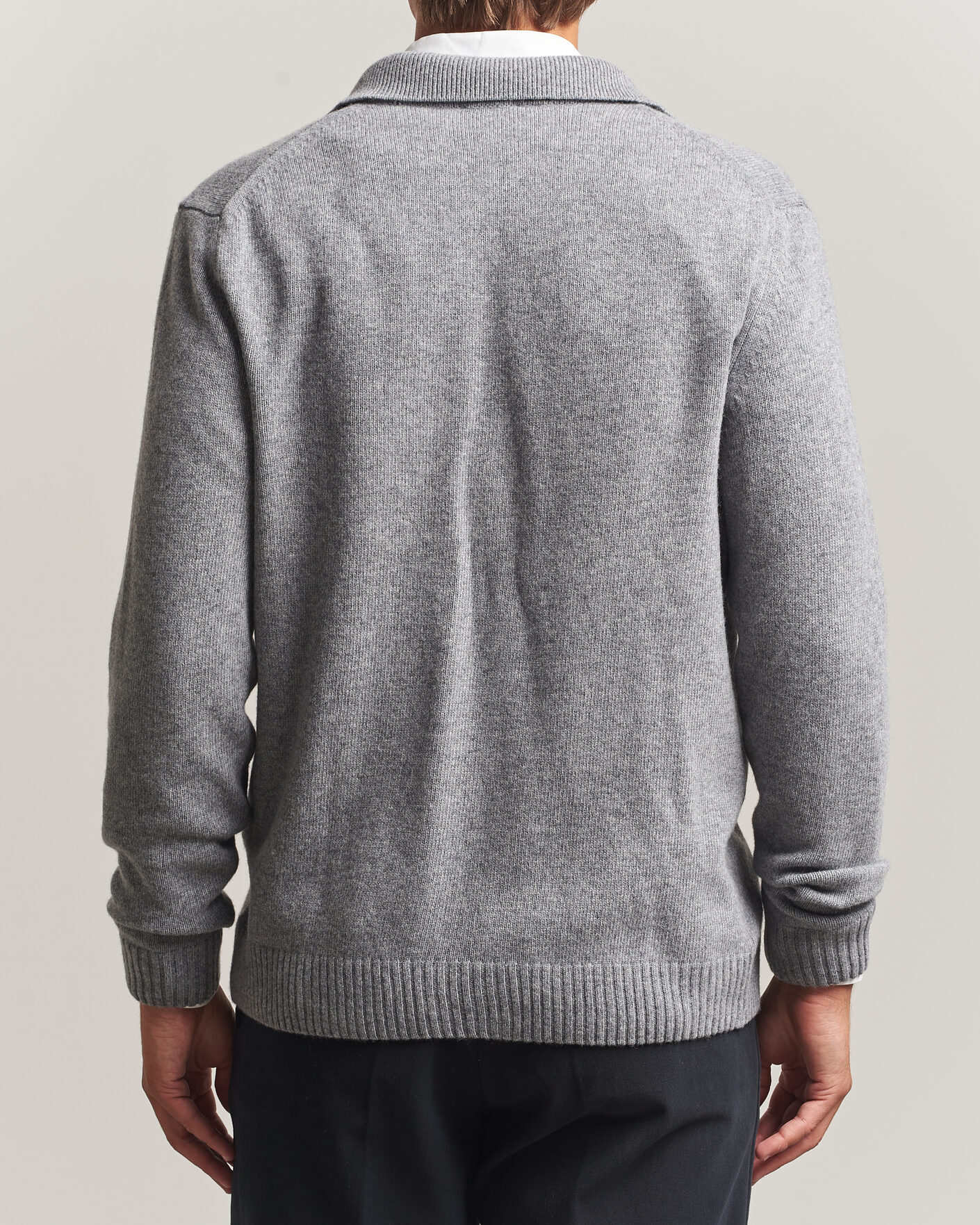 Men | Sweaters & Knitwear | Stenströms | Brushed Merino Polo Cardigan Grey