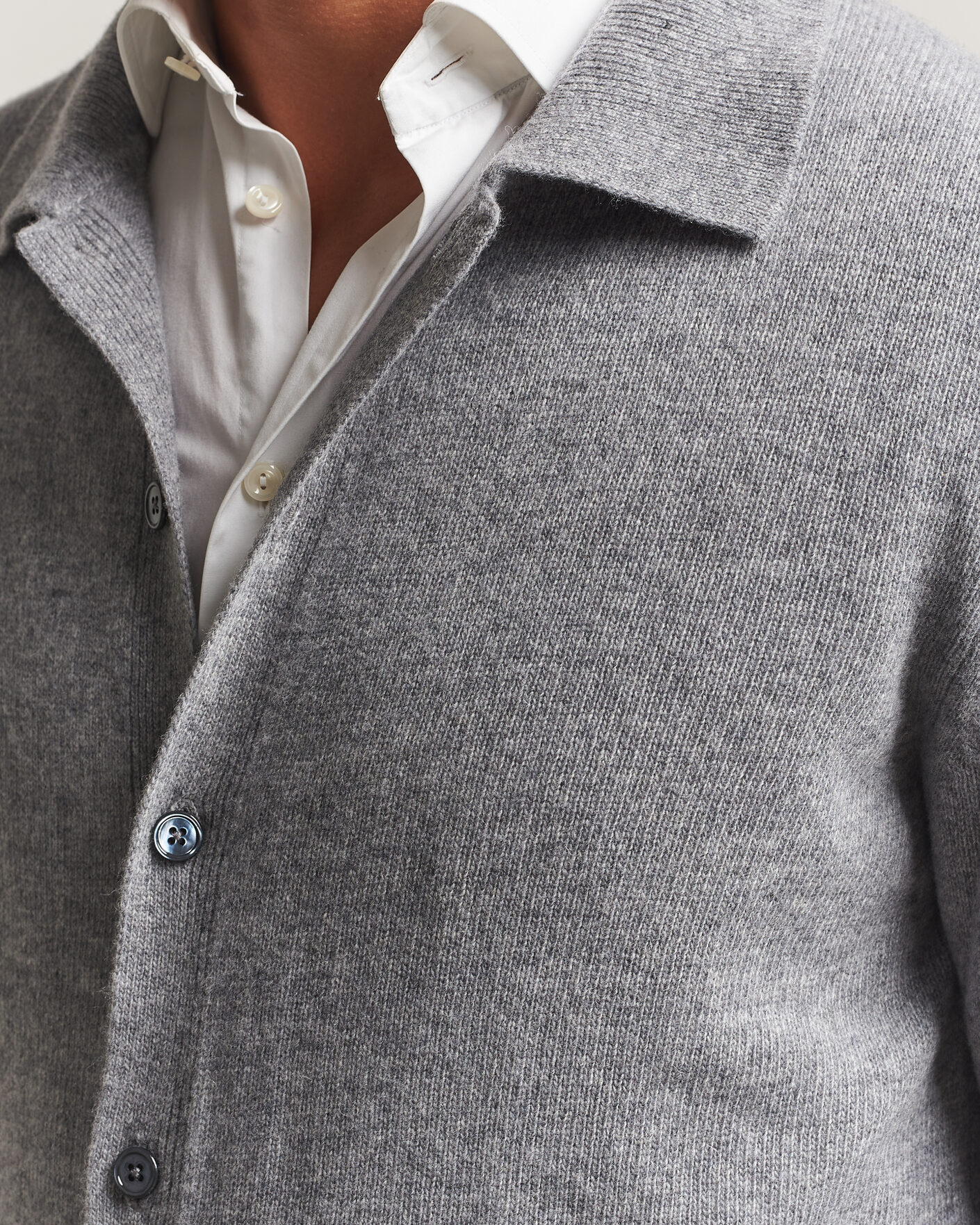 Men | Sweaters & Knitwear | Stenströms | Brushed Merino Polo Cardigan Grey