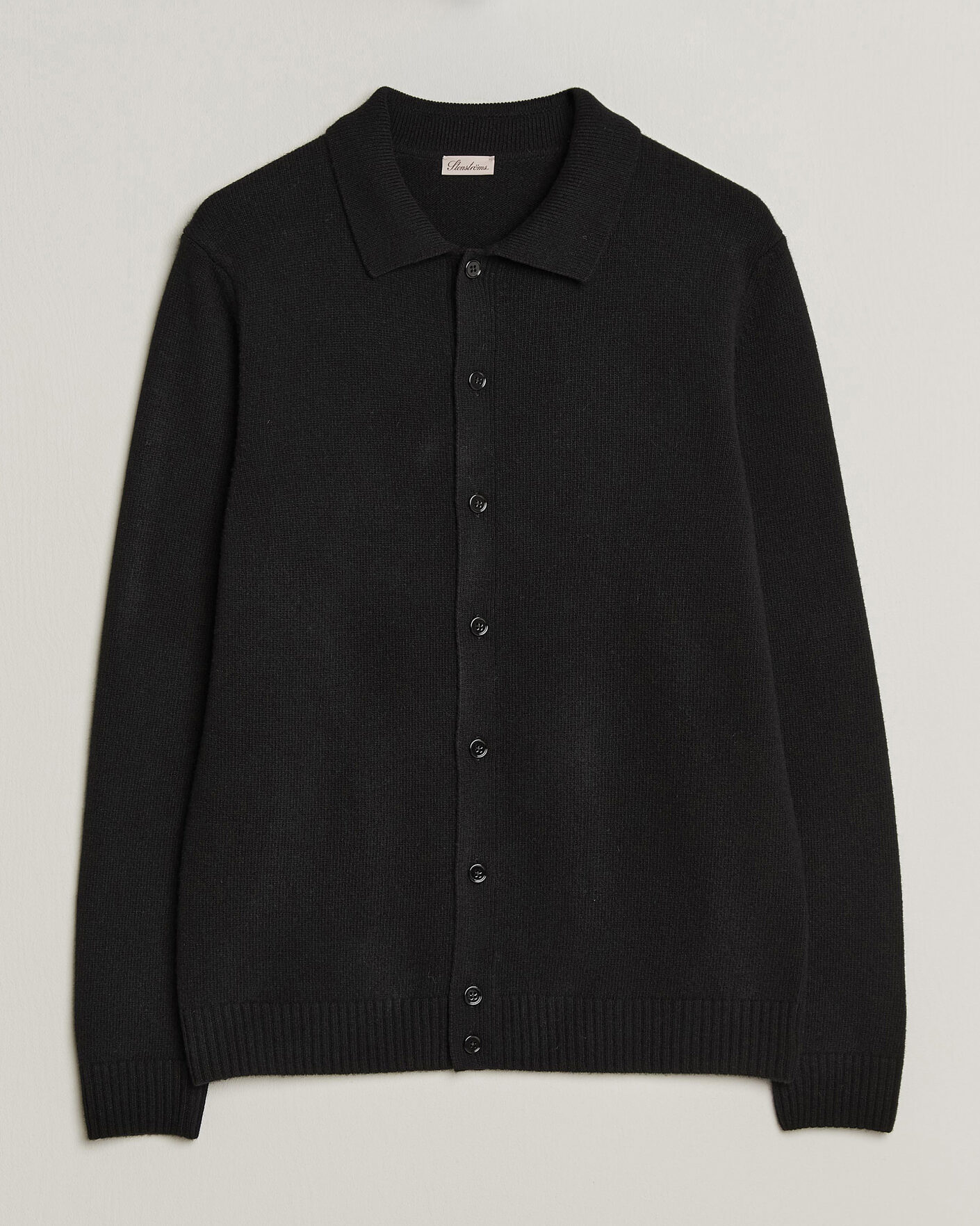 Men | Sweaters & Knitwear | Stenströms | Brushed Merino Polo Cardigan Black