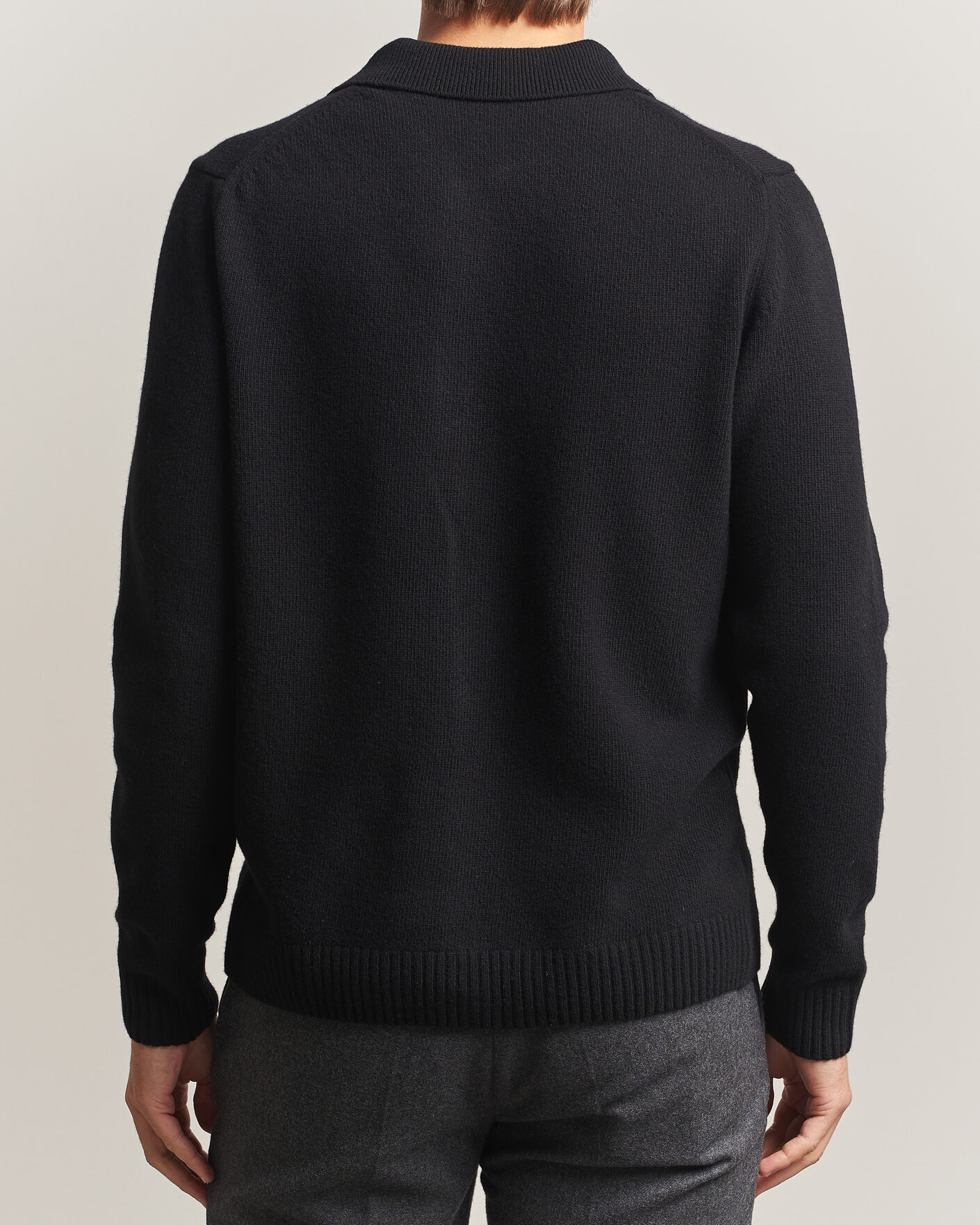 Men | Sweaters & Knitwear | Stenströms | Brushed Merino Polo Cardigan Black