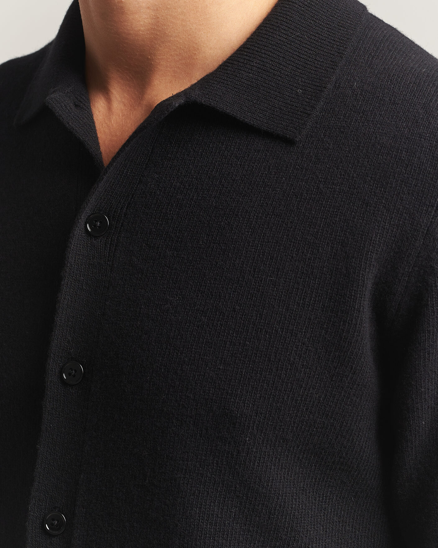 Men | Sweaters & Knitwear | Stenströms | Brushed Merino Polo Cardigan Black