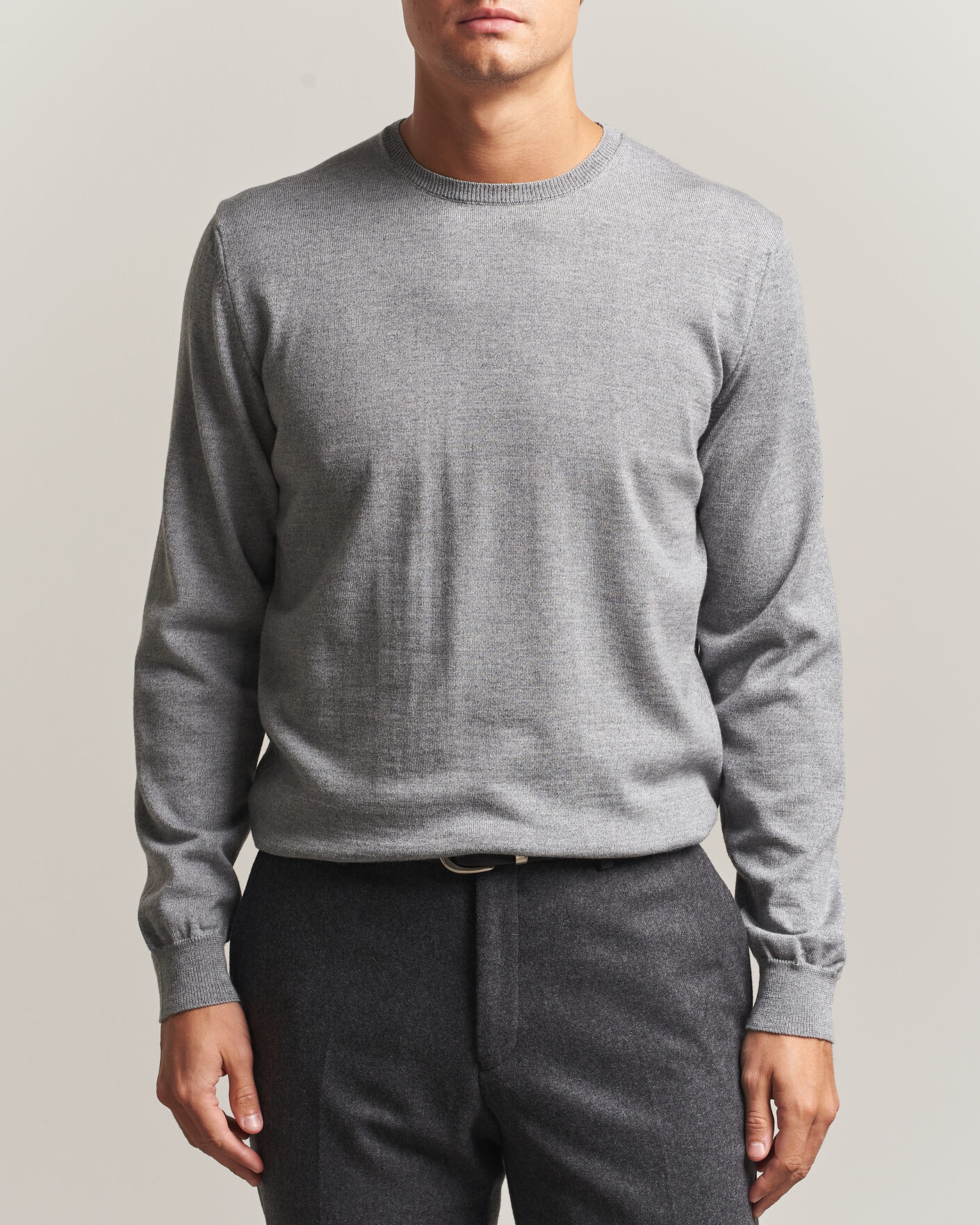 Men | Sweaters & Knitwear | Stenströms | Merino Crew Neck Grey Mouline