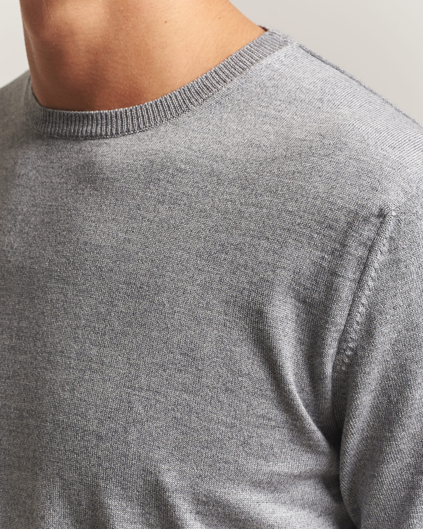Men | Sweaters & Knitwear | Stenströms | Merino Crew Neck Grey Mouline
