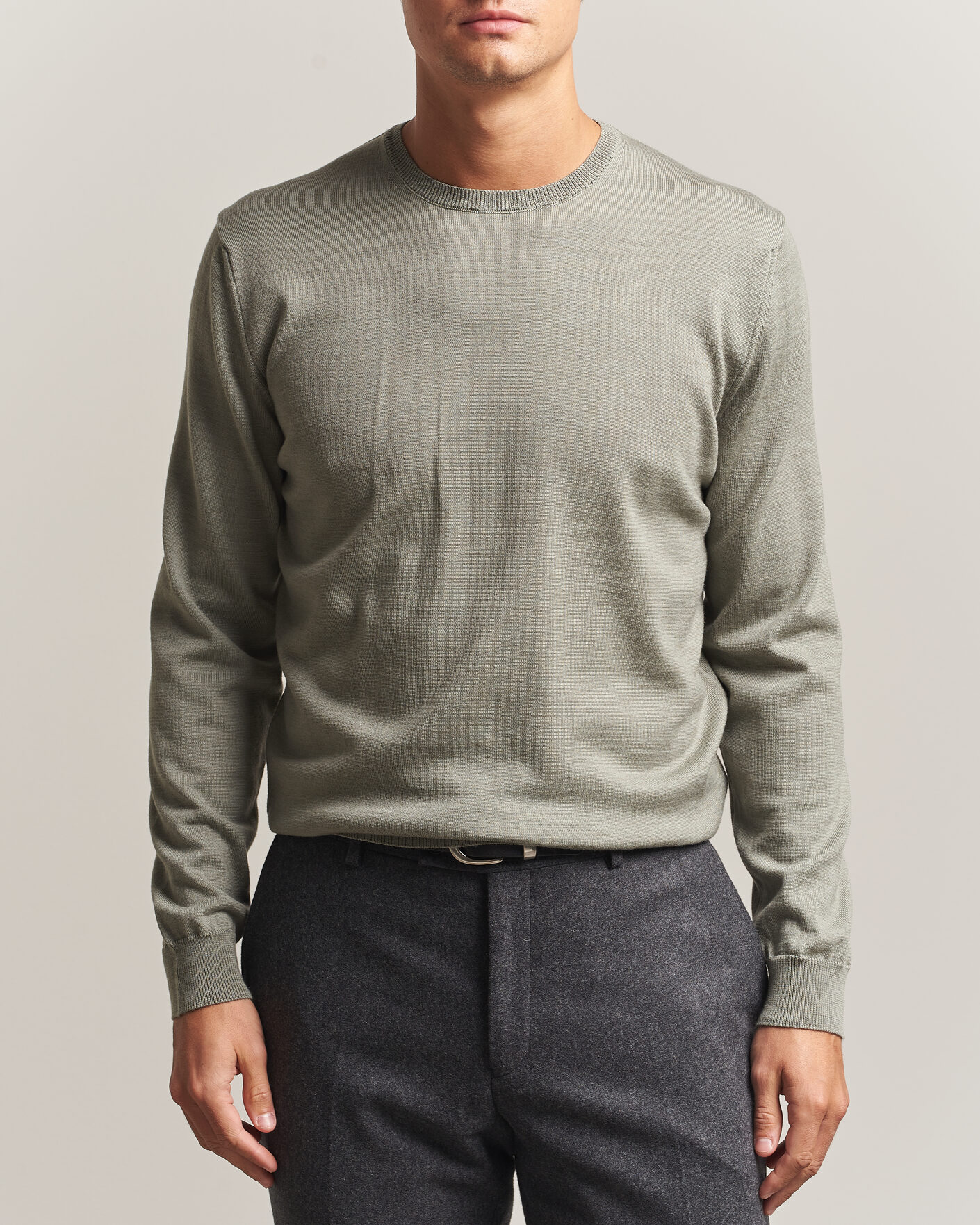 Men | Sweaters & Knitwear | Stenströms | Merino Crew Neck Green/Grey