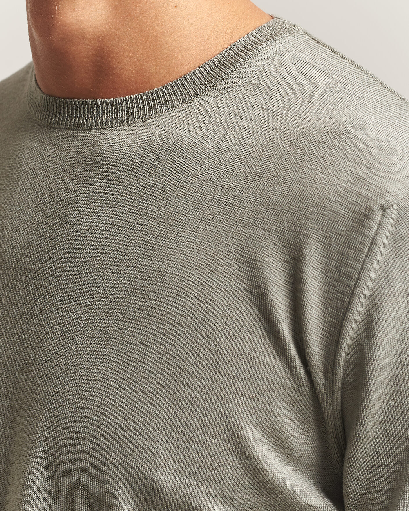 Men | Sweaters & Knitwear | Stenströms | Merino Crew Neck Green/Grey