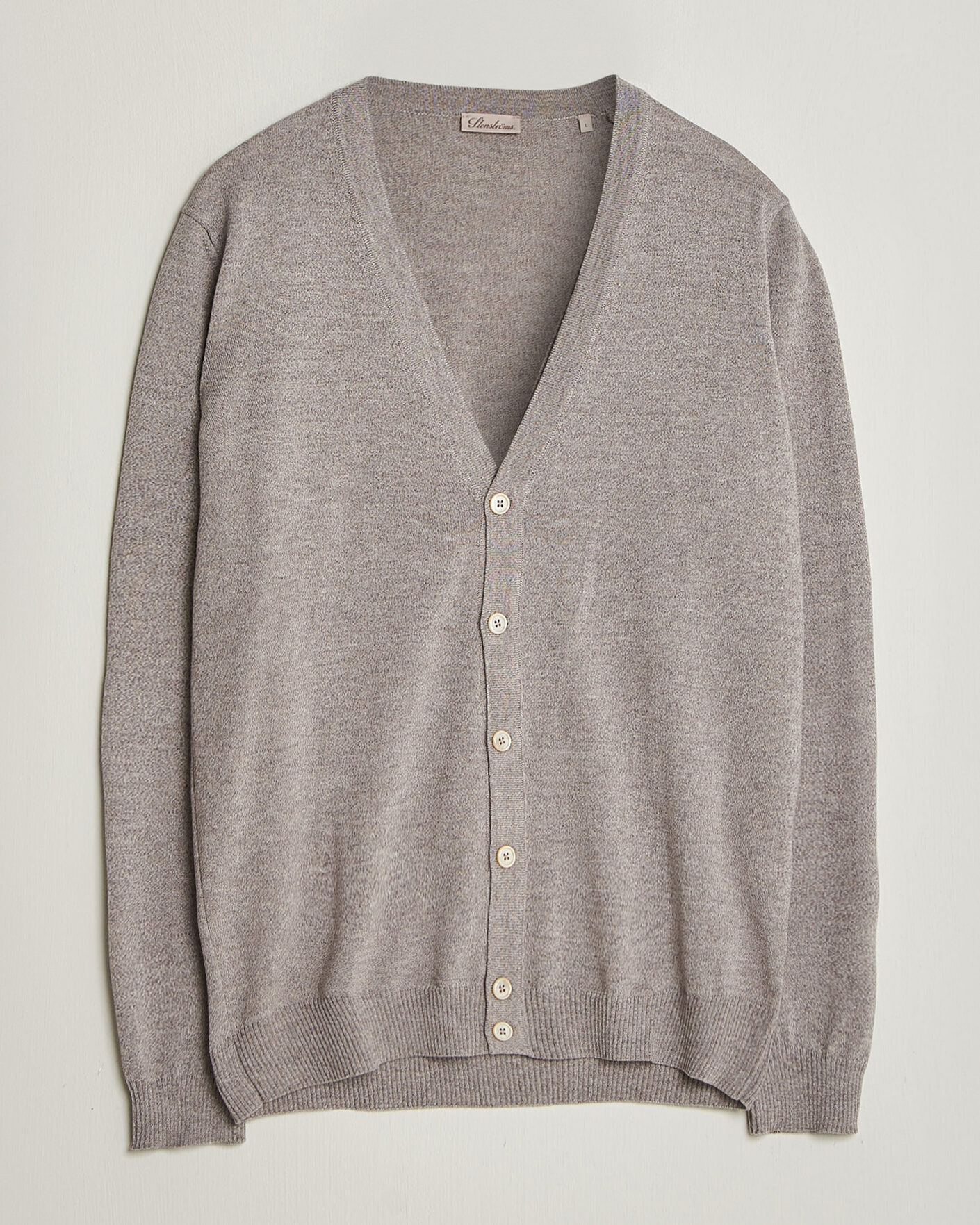 Men | Sweaters & Knitwear | Stenströms | Merino Cardigan Beige Mouline