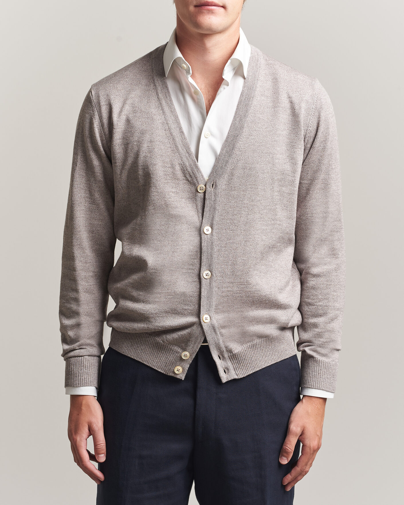 Men | Sweaters & Knitwear | Stenströms | Merino Cardigan Beige Mouline