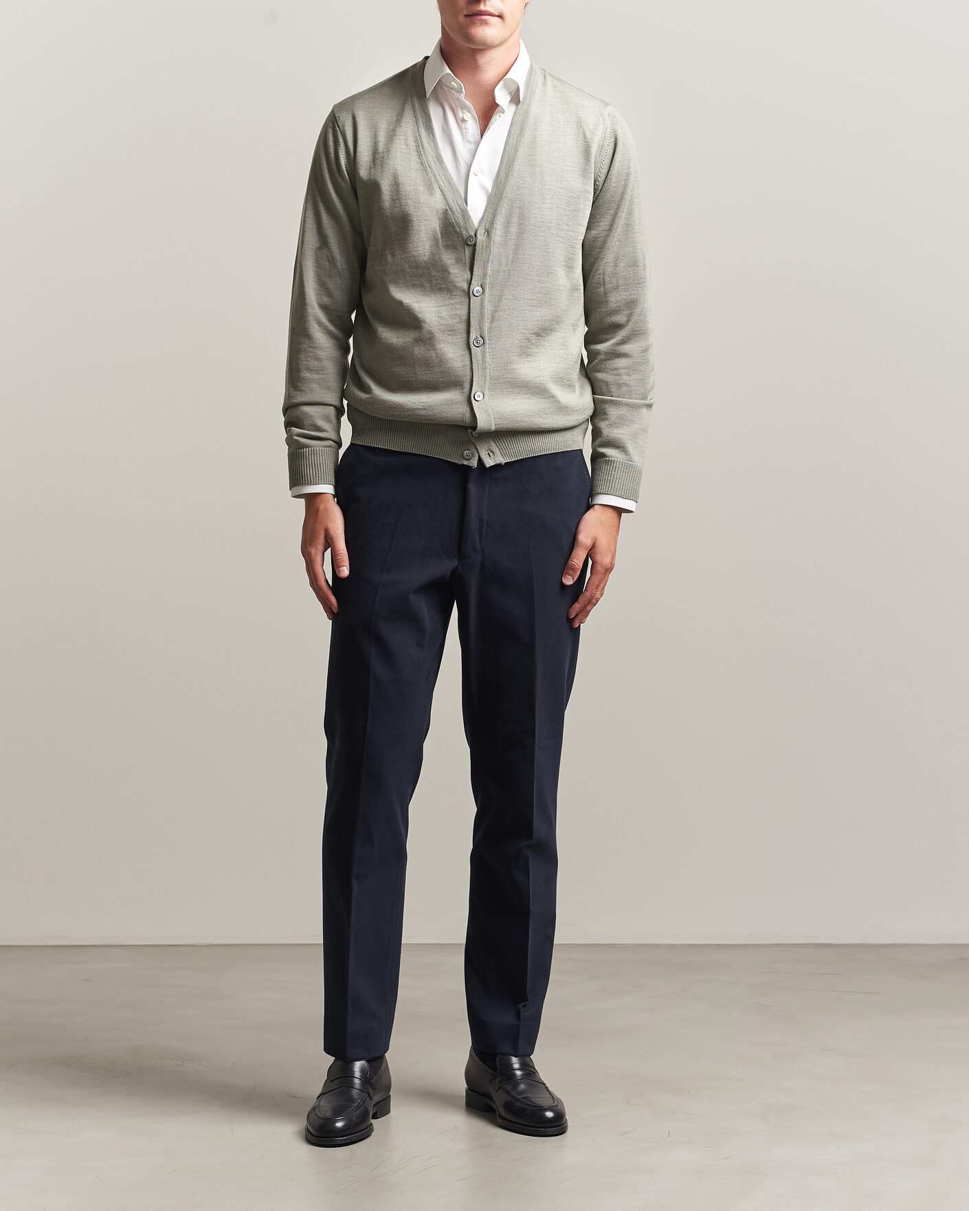 Men | Sweaters & Knitwear | Stenströms | Merino Cardigan Green/Grey