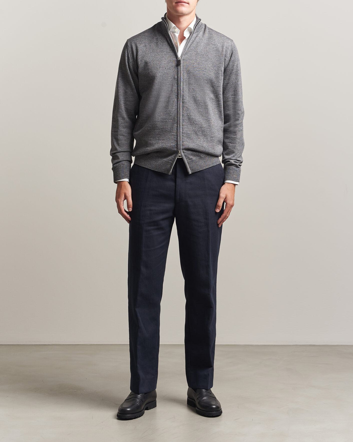Men | Sweaters & Knitwear | Stenströms | Merino Full Zip Grey