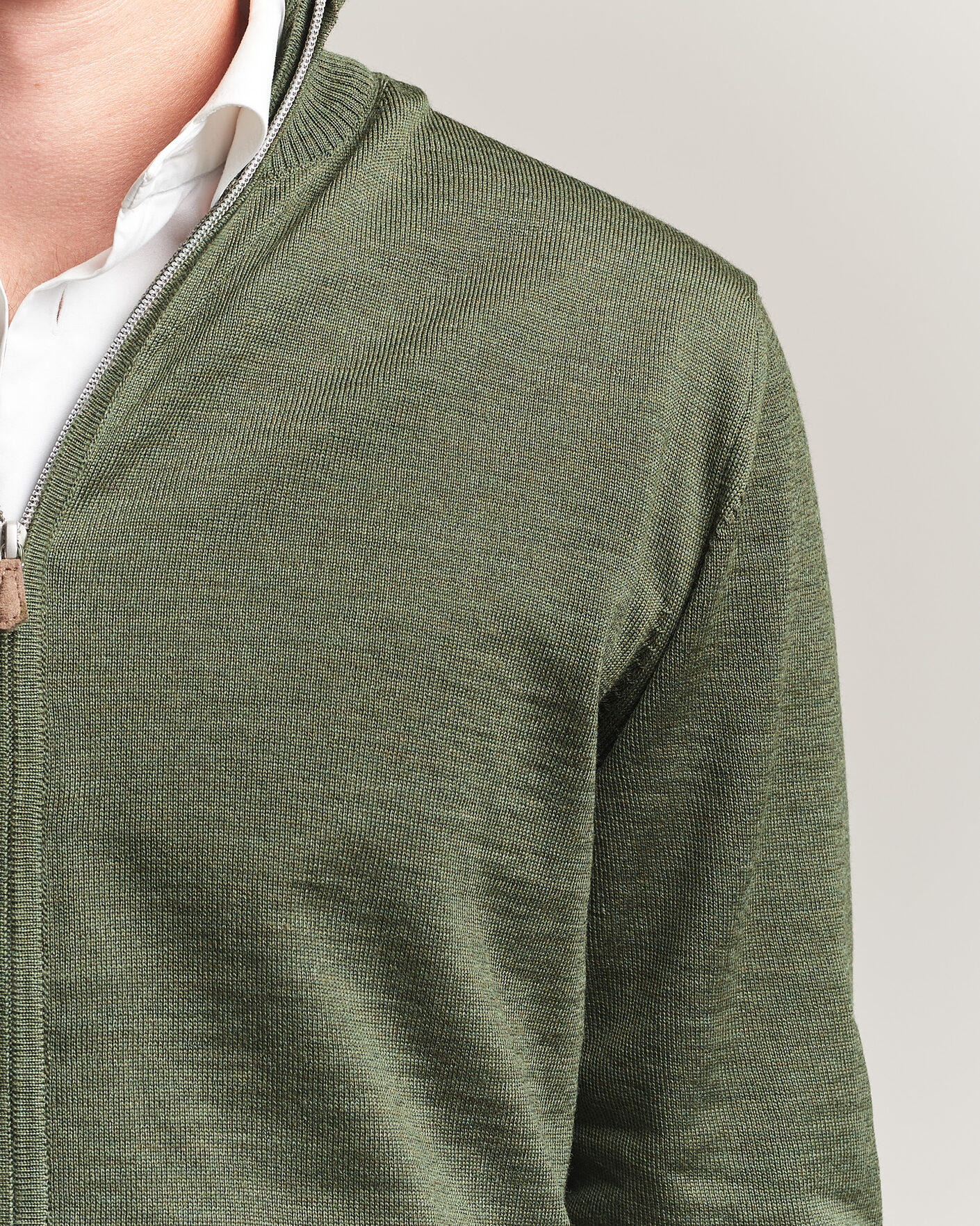 Men | Sweaters & Knitwear | Stenströms | Merino Full Zip Green