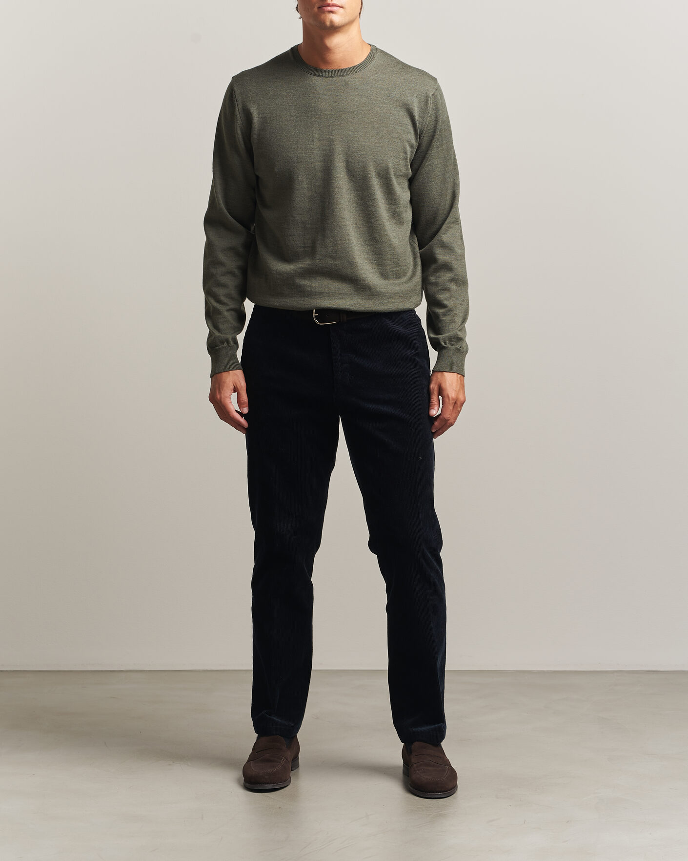 Men | Sweaters & Knitwear | Stenströms | Merino Patch Crew Neck Dark Green