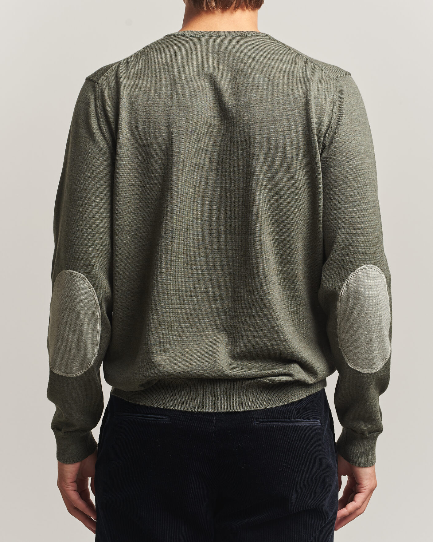 Men | Sweaters & Knitwear | Stenströms | Merino Patch Crew Neck Dark Green
