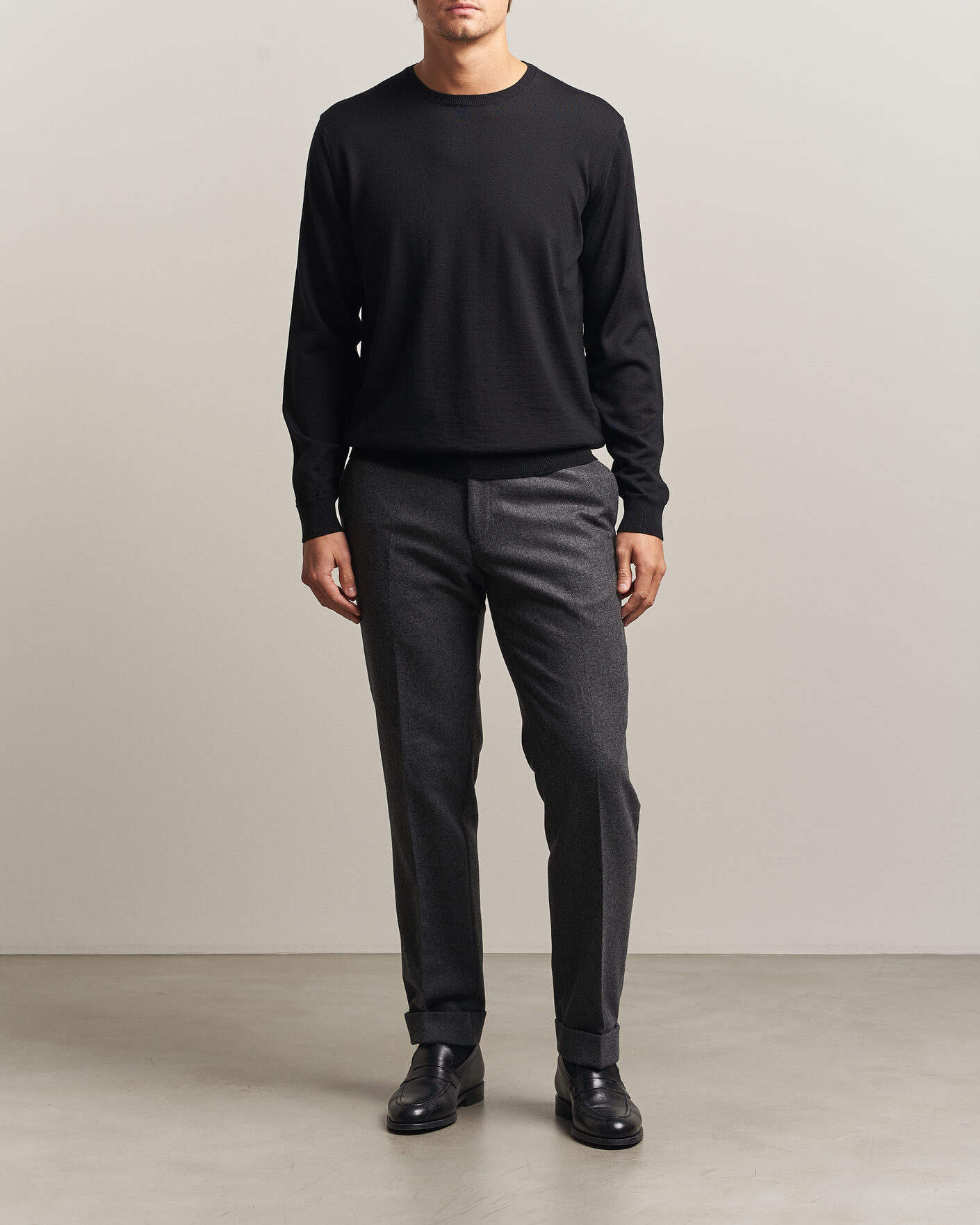 Men | Sweaters & Knitwear | Stenströms | Merino Patch Crew Neck Black