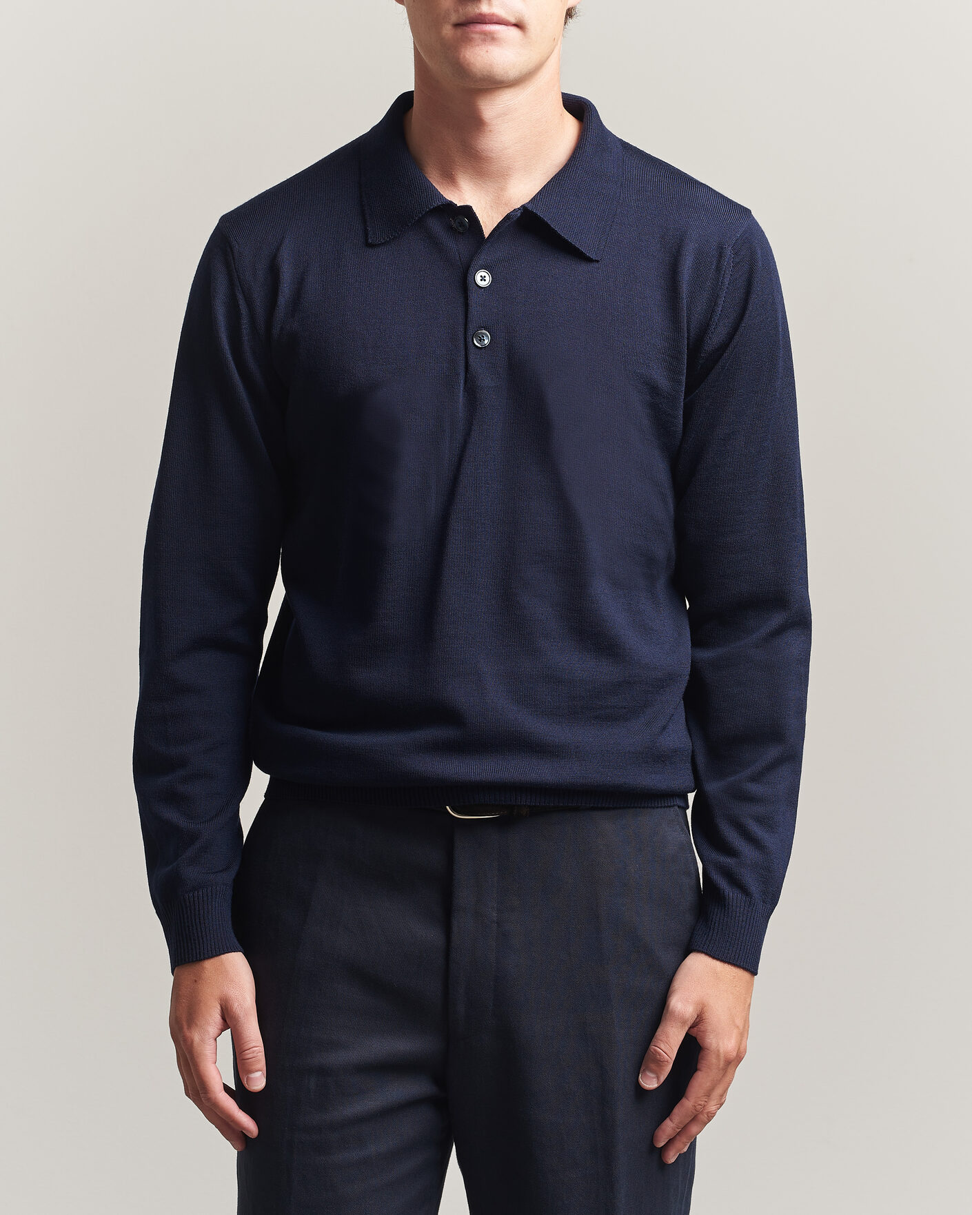 Men | Sweaters & Knitwear | Stenströms | Merino Polo Navy