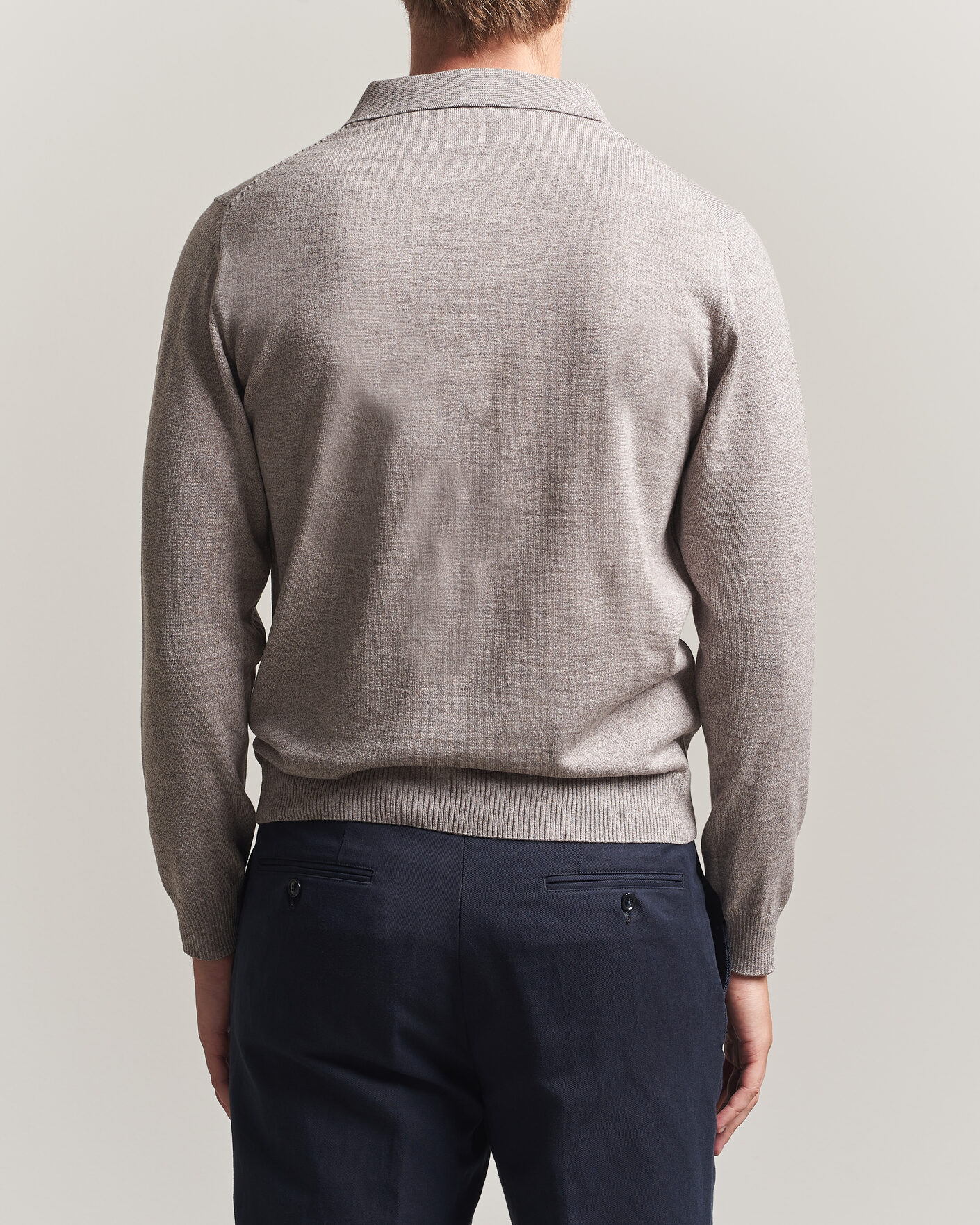 Men | Sweaters & Knitwear | Stenströms | Merino Polo Beige