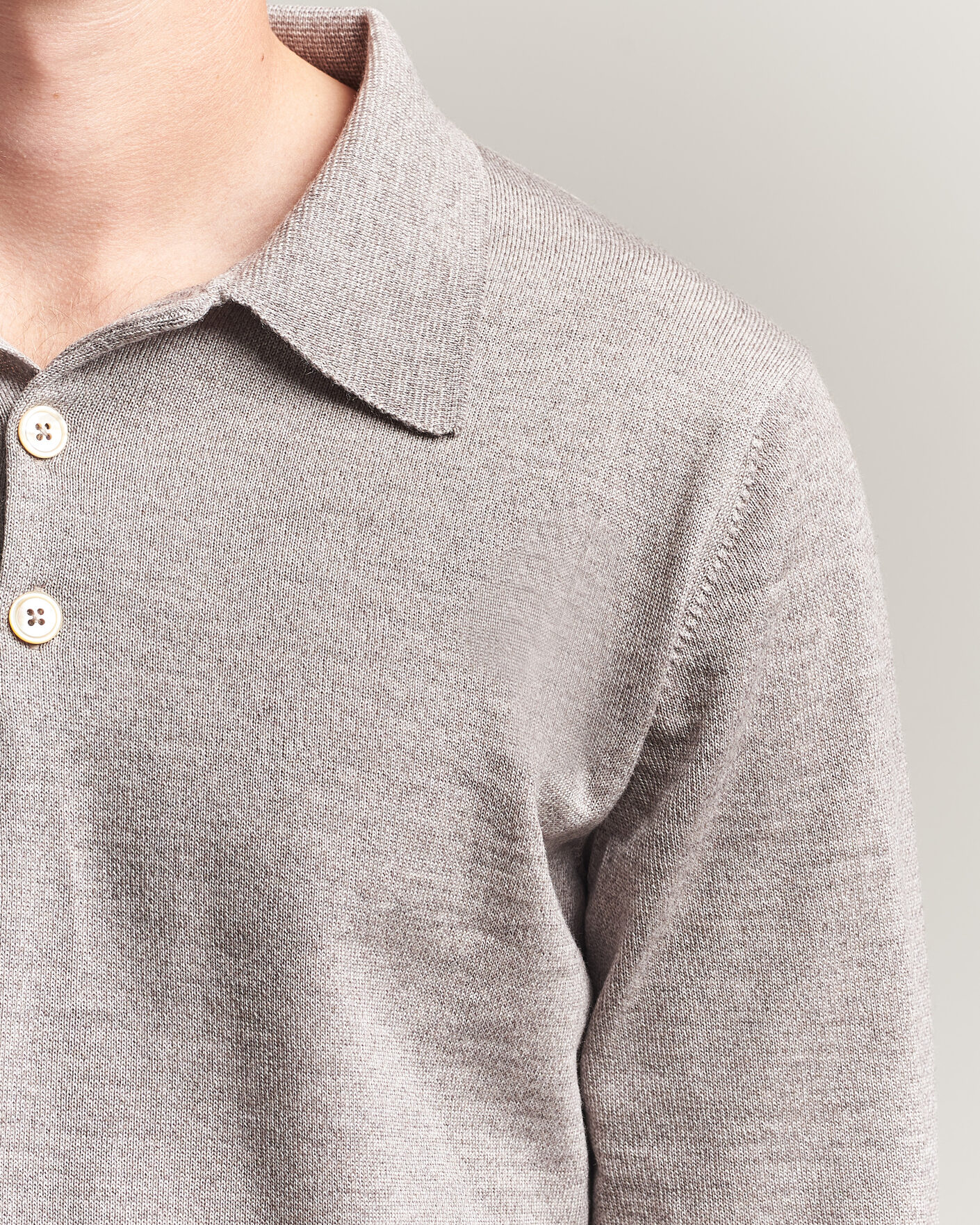 Men | Sweaters & Knitwear | Stenströms | Merino Polo Beige