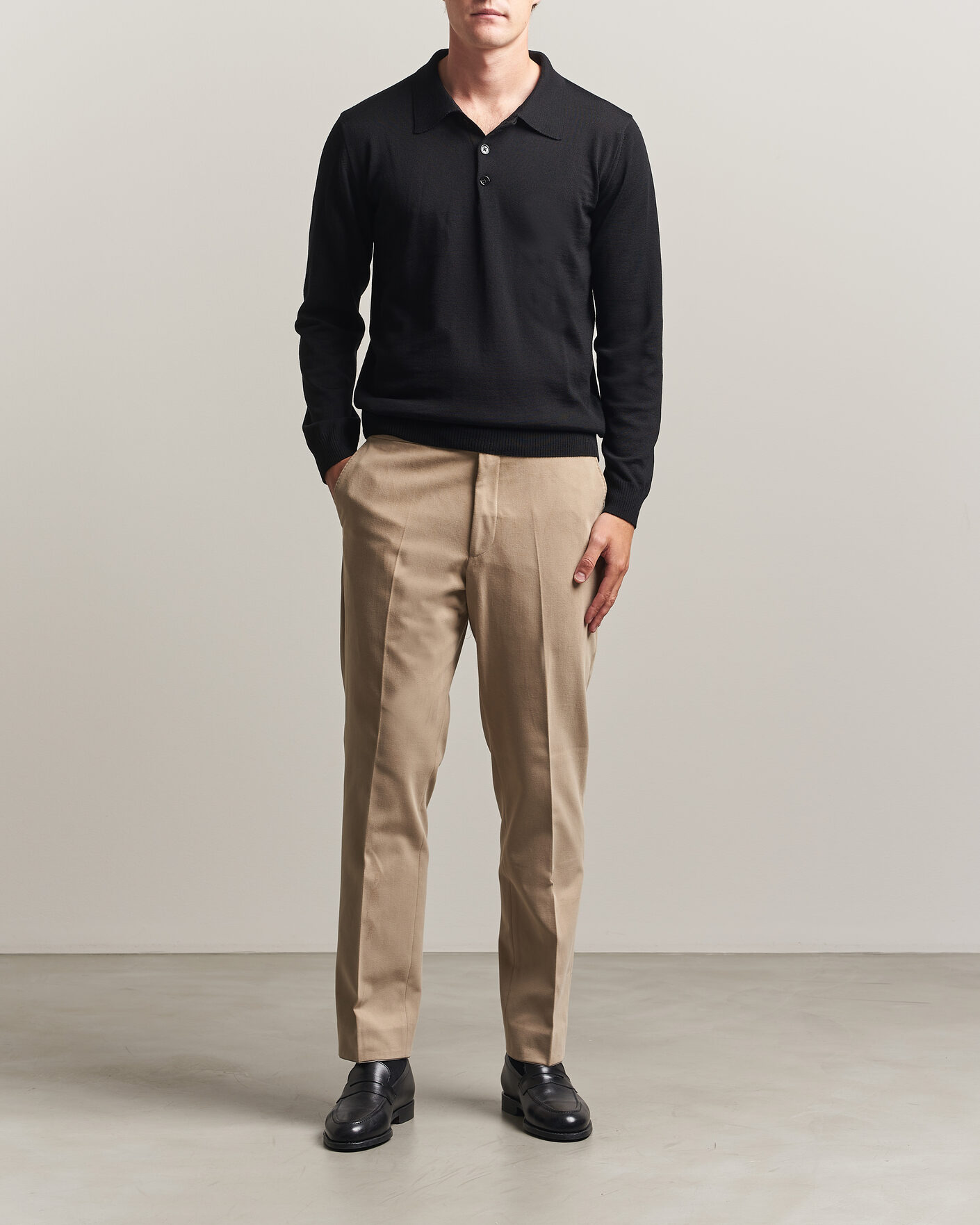 Men | Sweaters & Knitwear | Stenströms | Merino Polo Black