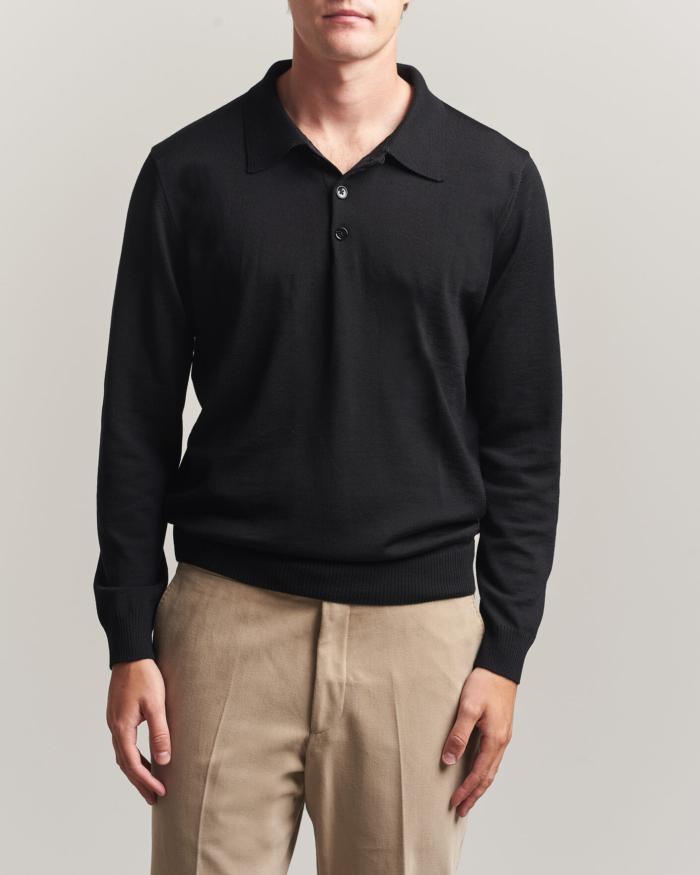 Men | Sweaters & Knitwear | Stenströms | Merino Polo Black