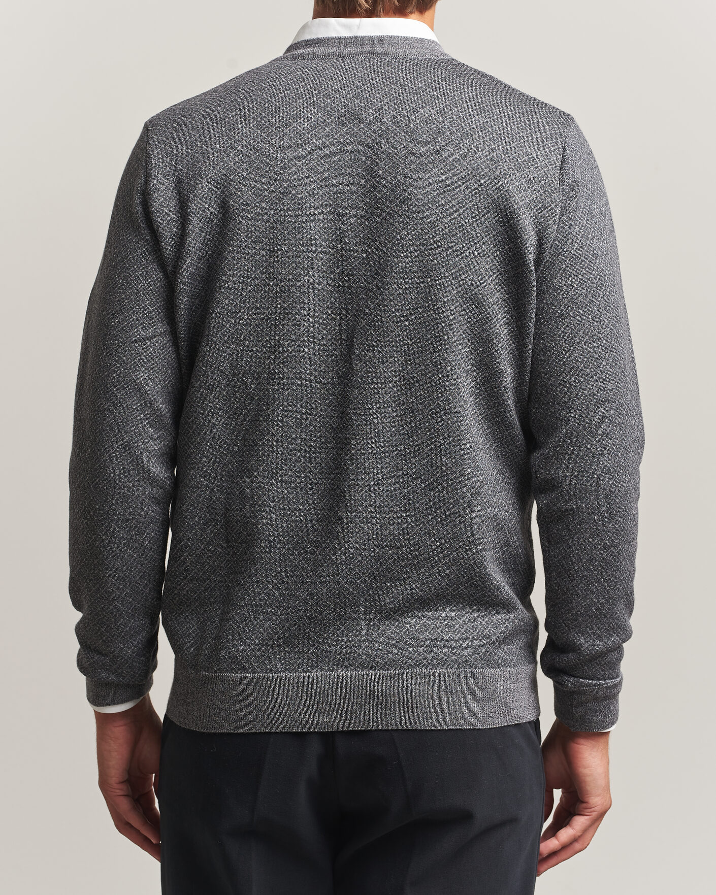 Men | Sweaters & Knitwear | Stenströms | Merino Jaquard Cardigan Dark Grey