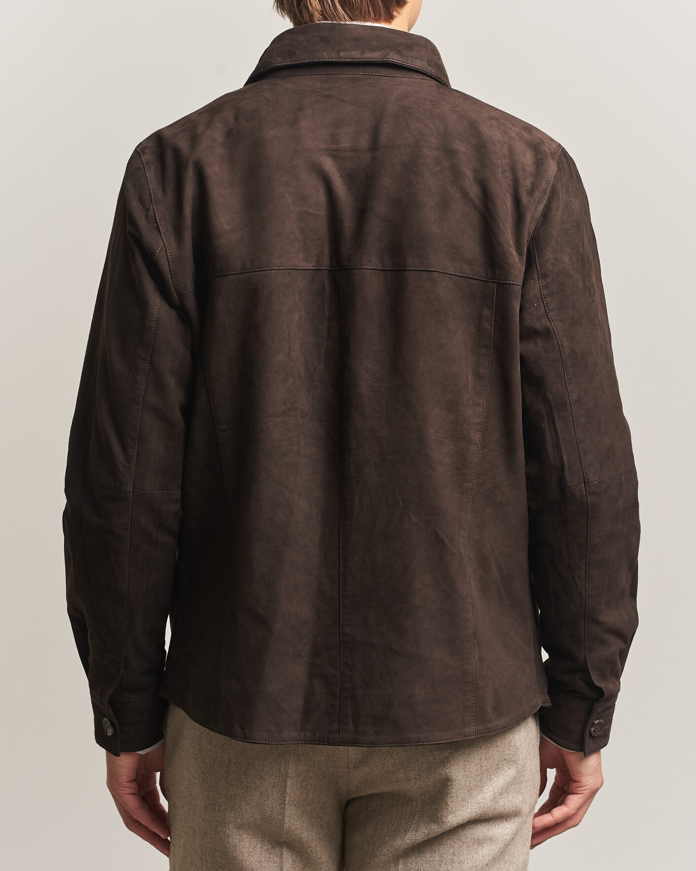 Men | Shirts | Stenströms | Goat Suede Overshirt Dark Brown