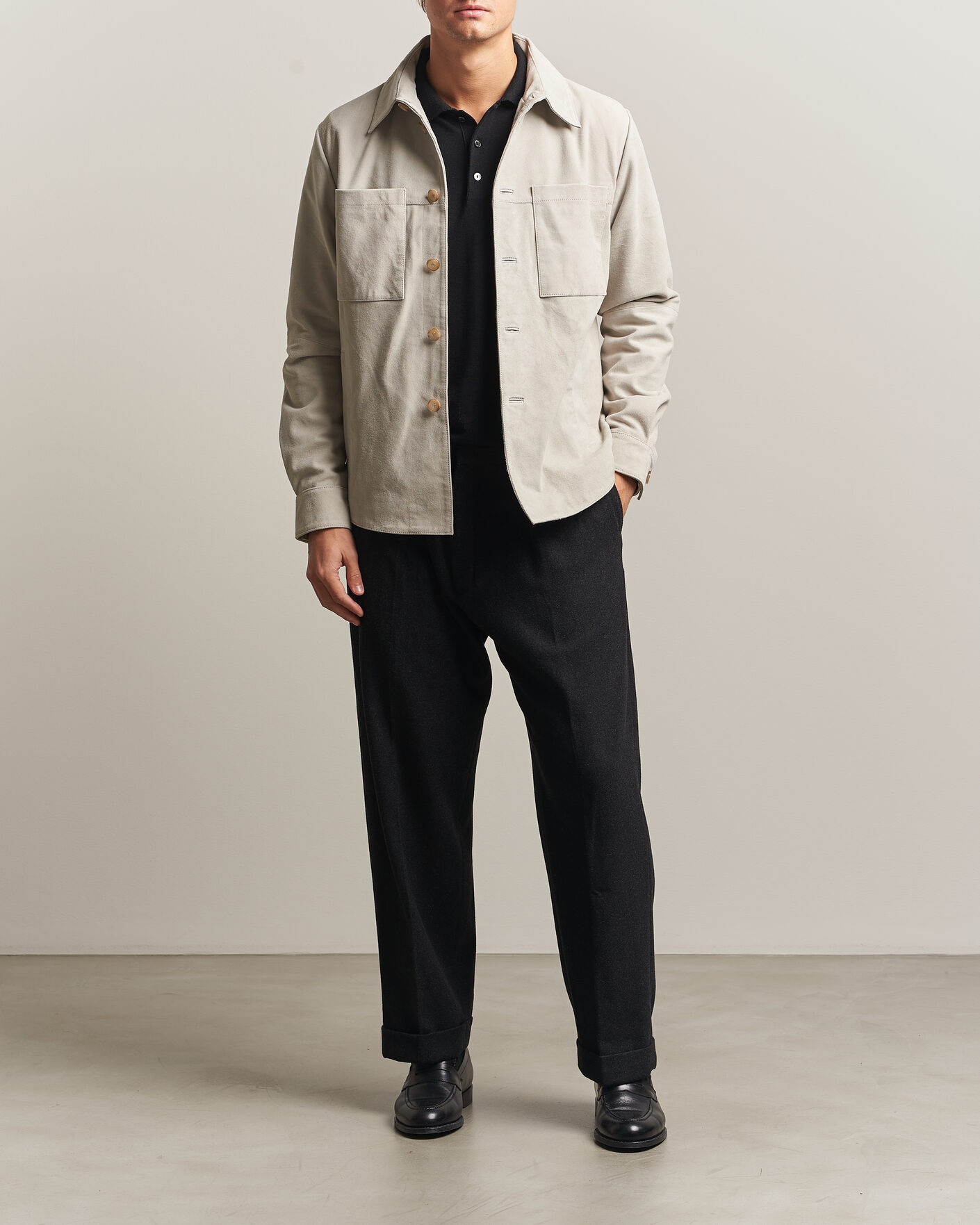 Men | Shirts | Stenströms | Goat Suede Overshirt Light Grey
