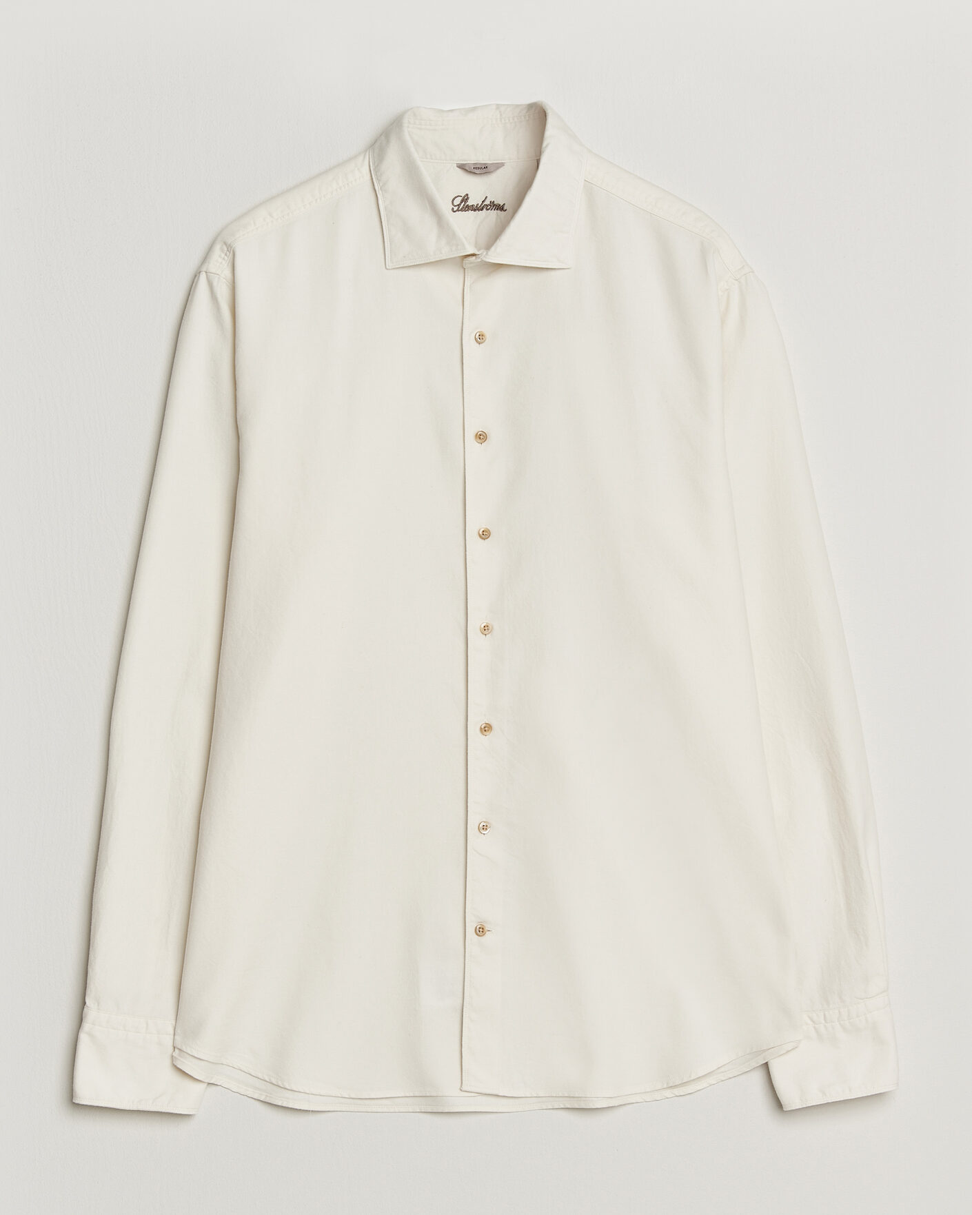 Men | Shirts | Stenströms | Regular Fit Cut Away Flannel Shirt Off White