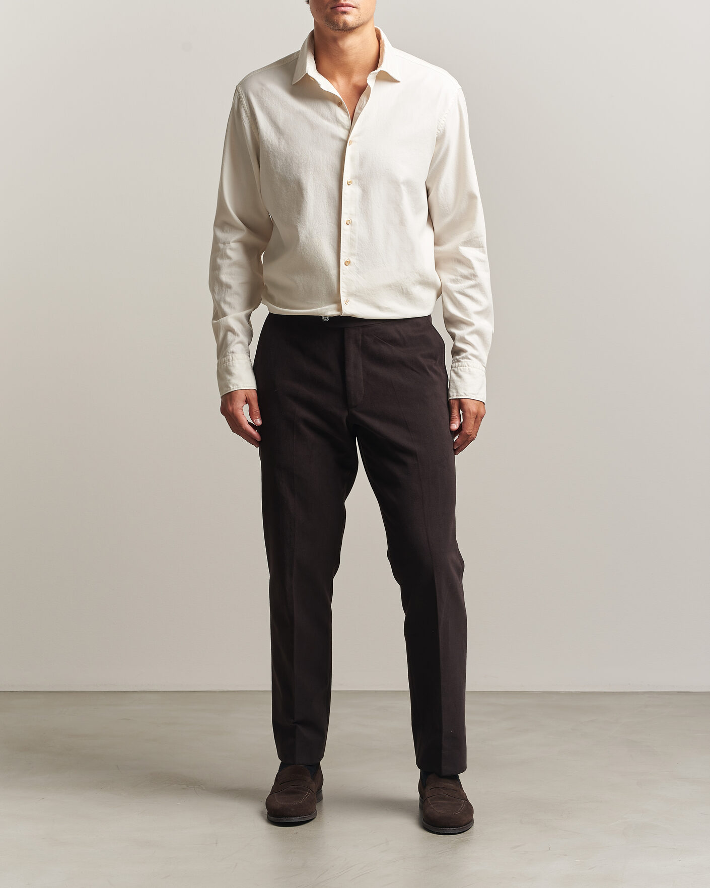 Men | Shirts | Stenströms | Regular Fit Cut Away Flannel Shirt Off White
