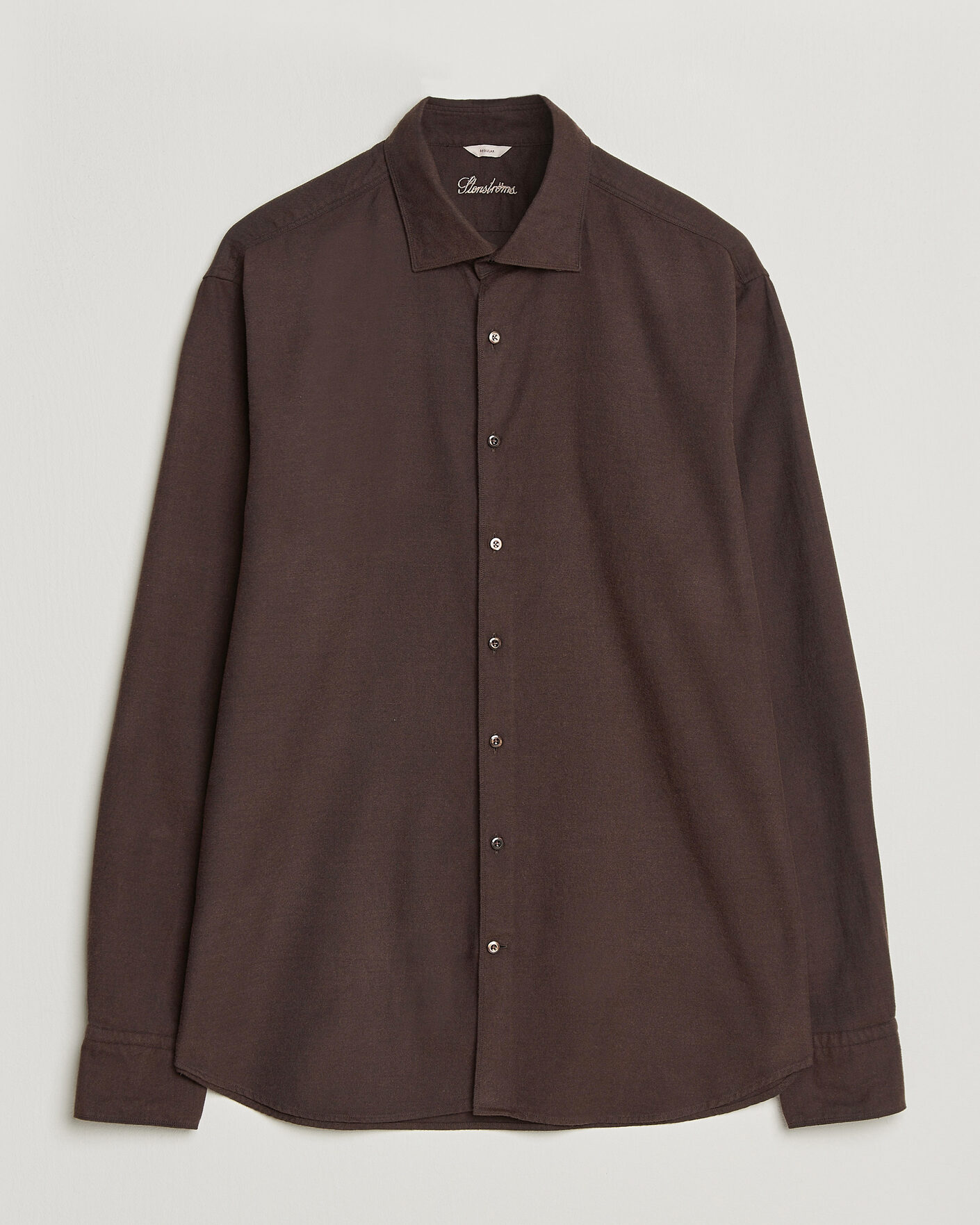 Men | Shirts | Stenströms | Regular Fit Cut Away Flannel Shirt Brown