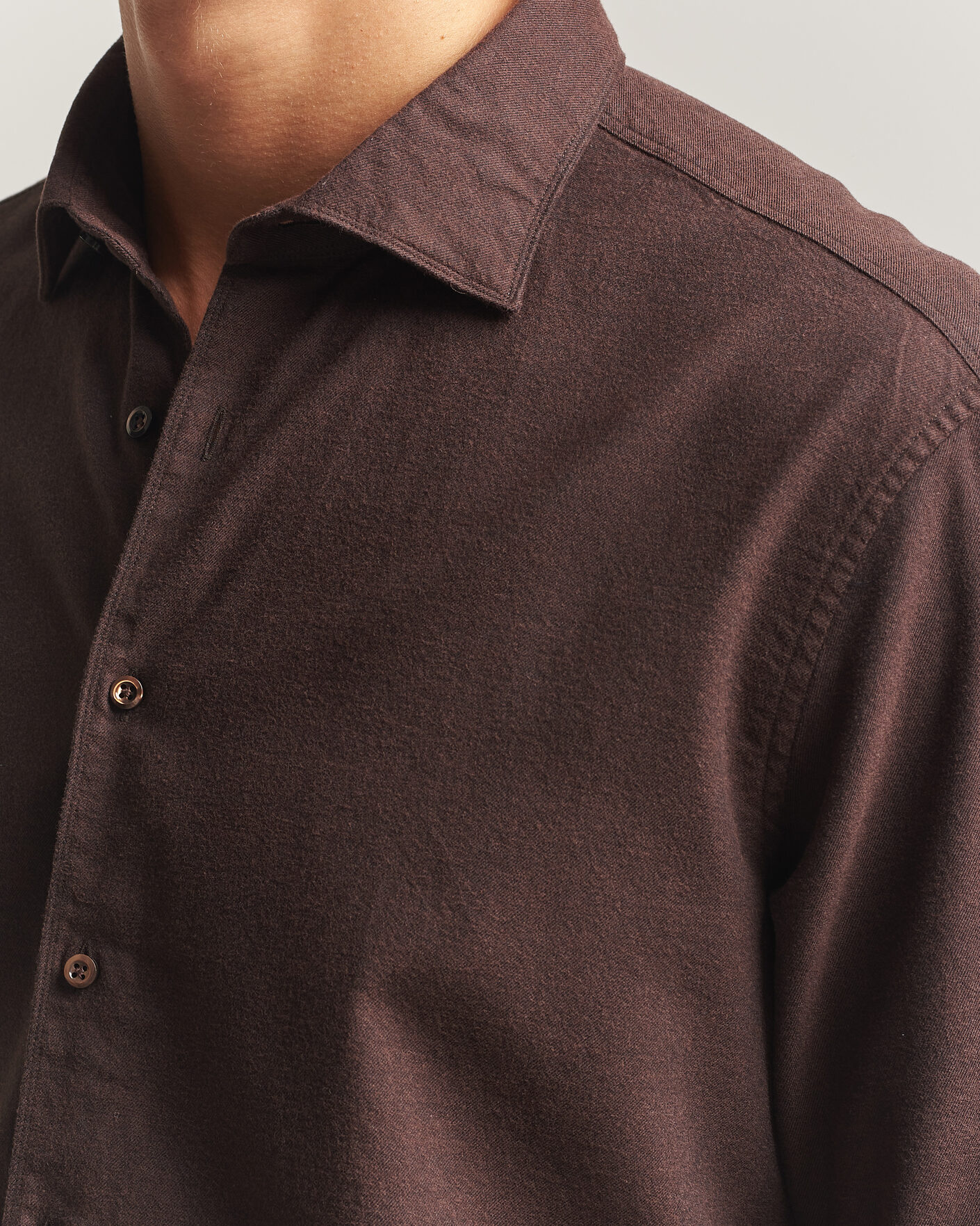 Men | Shirts | Stenströms | Regular Fit Cut Away Flannel Shirt Brown