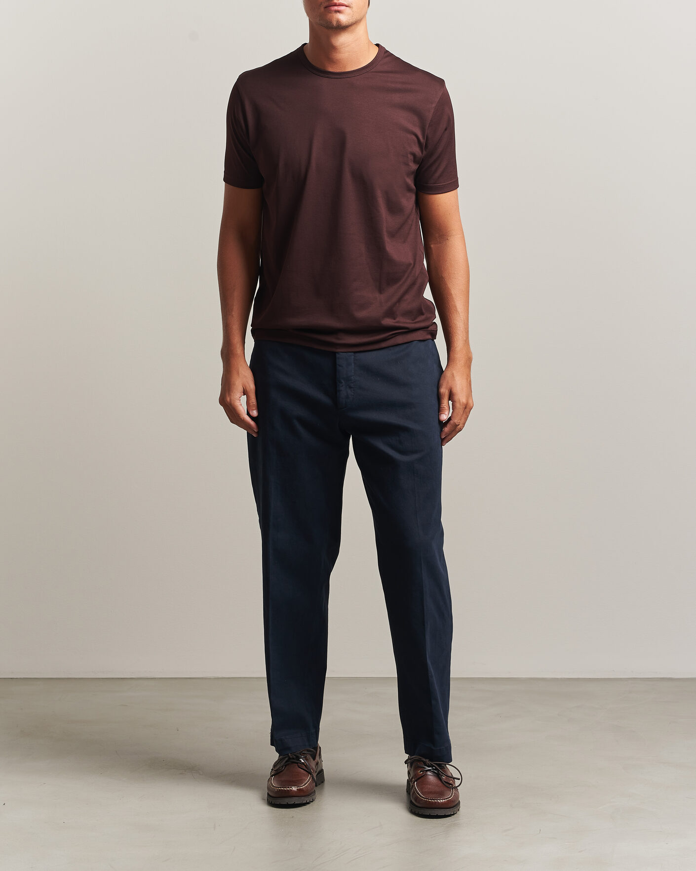 Men | T-Shirts | Sunspel | Crew Neck Q82 Cotton T-Shirt Dark Brown