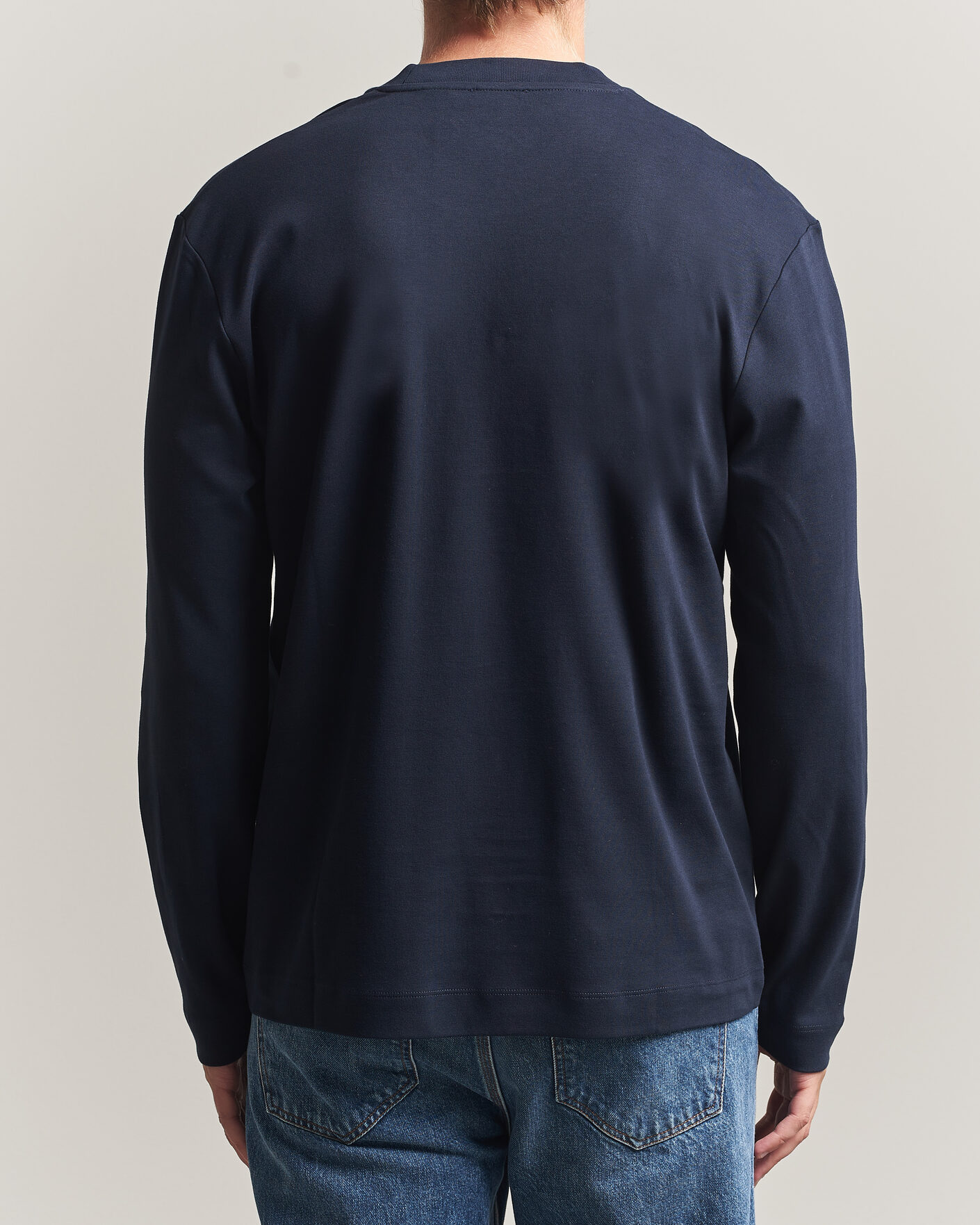 Men | T-Shirts | Sunspel | Heavy Weight Supima Cotton Long Sleeve T-Shirt Navy