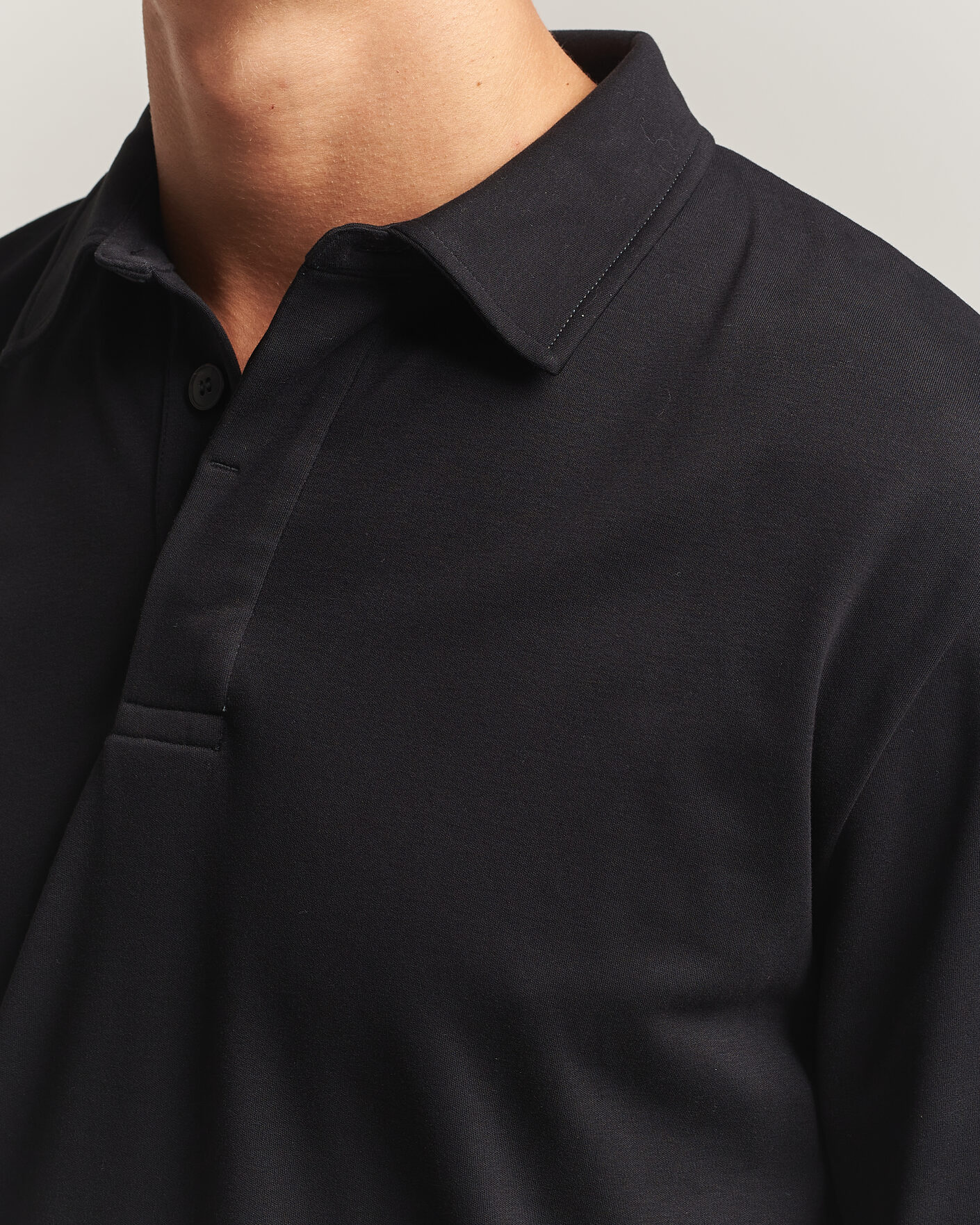 Men | Polo Shirts | Sunspel | Heavy Weight Supima Cotton Long Sleeve Polo Black