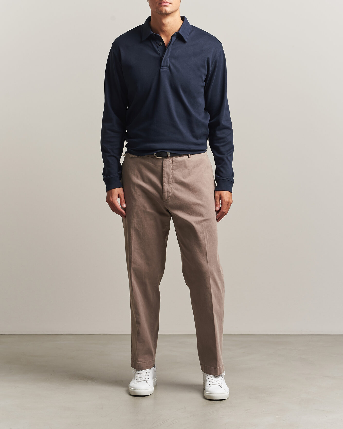 Men | Polo Shirts | Sunspel | Heavy Weight Supima Cotton Long Sleeve Polo Navy