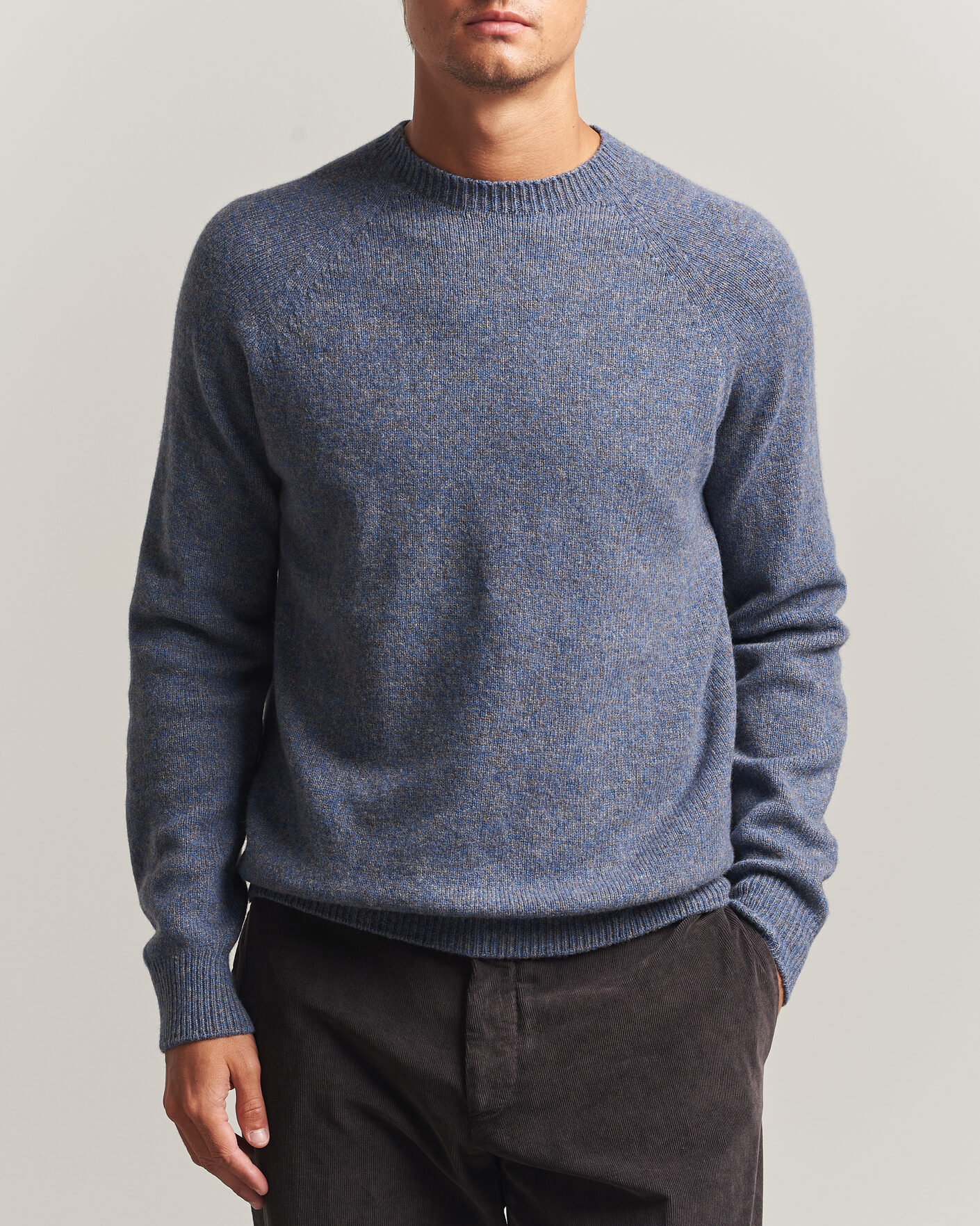 Men | Sweaters & Knitwear | Sunspel | Lambswool Crew Neck Denim Twist