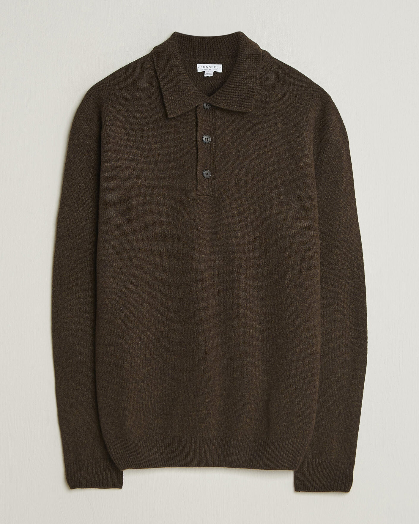 Men | Sweaters & Knitwear | Sunspel | Lambswool Poloshirt Loden Twist