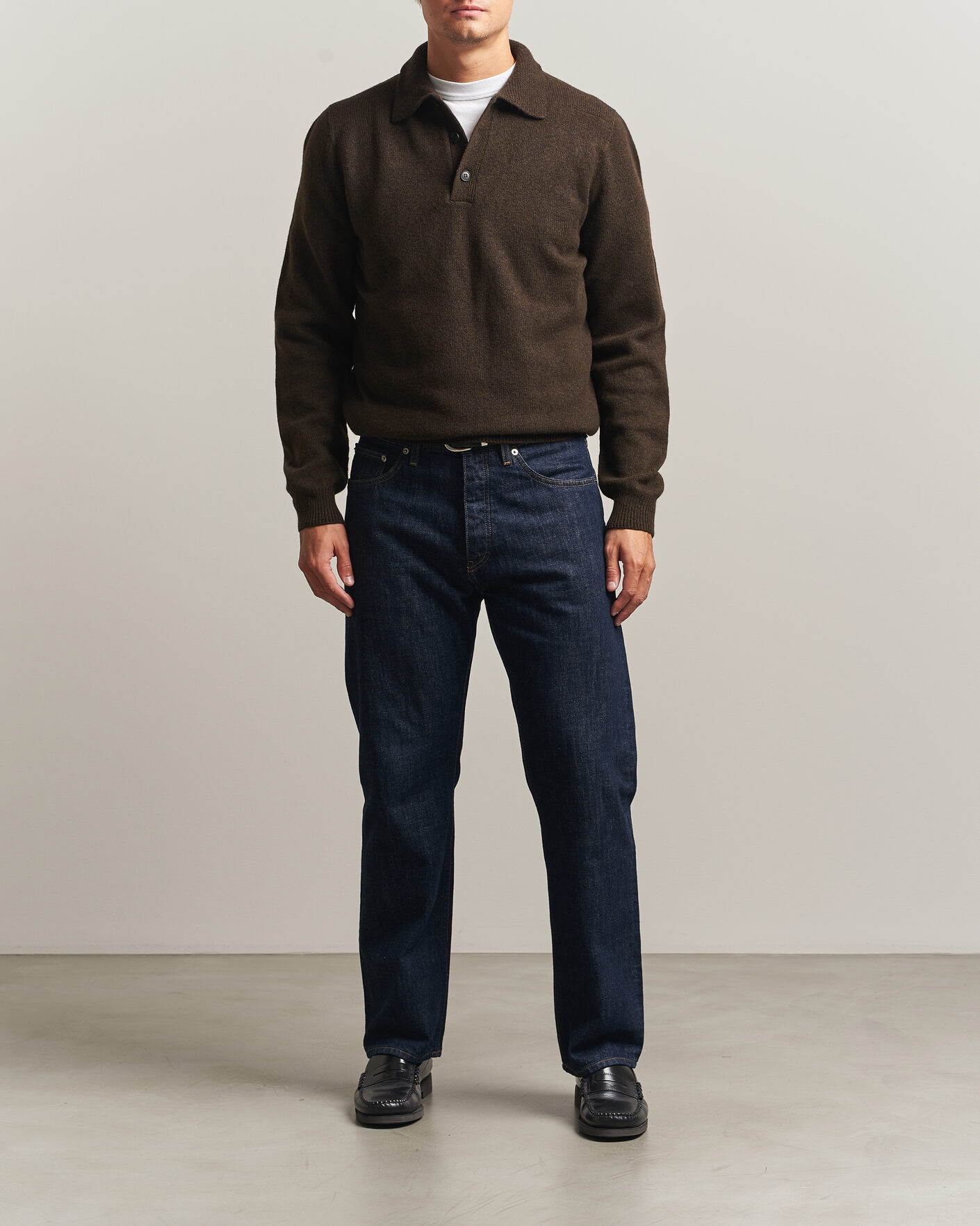 Men | Sweaters & Knitwear | Sunspel | Lambswool Poloshirt Loden Twist