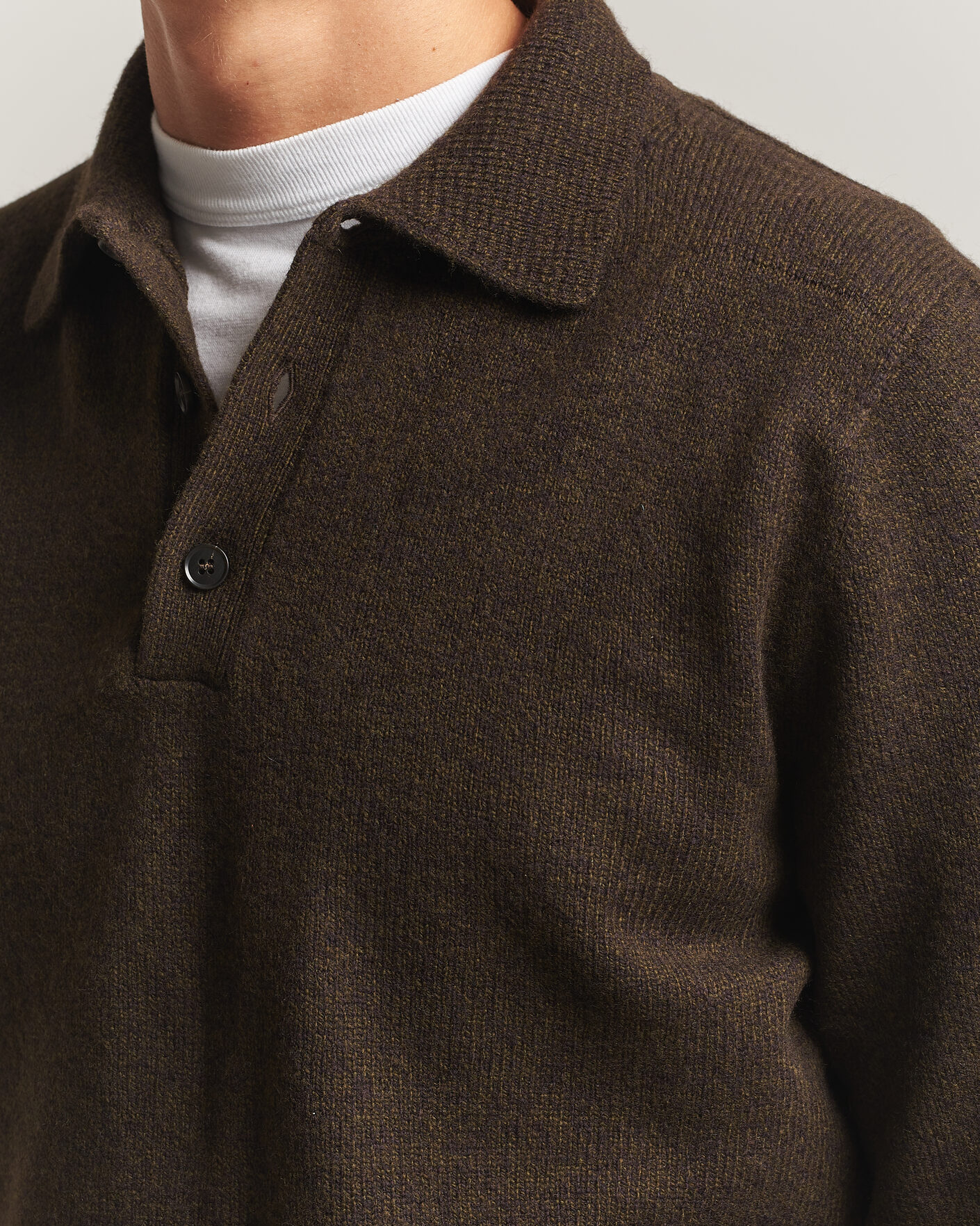 Men | Sweaters & Knitwear | Sunspel | Lambswool Poloshirt Loden Twist