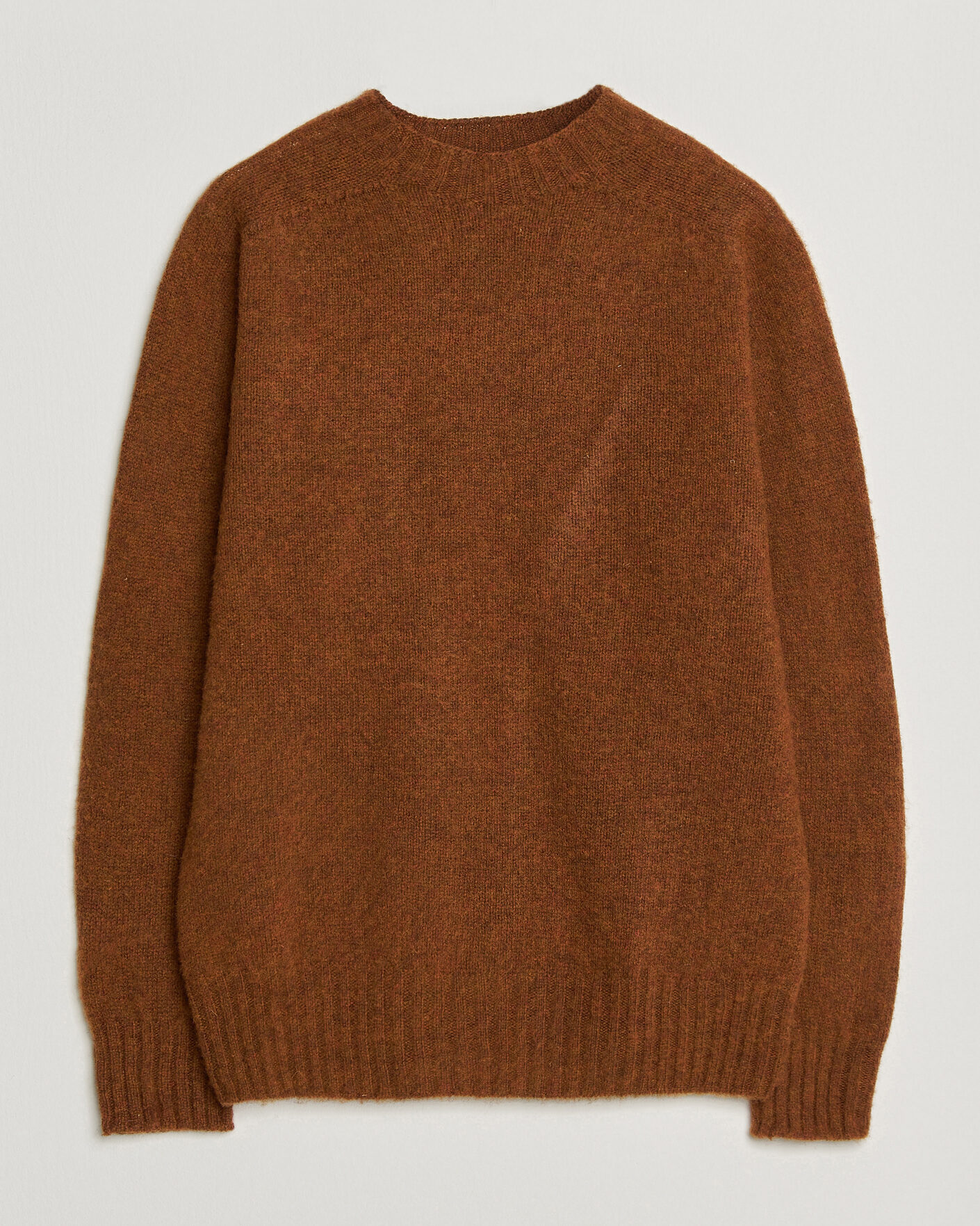 Men | Sweaters & Knitwear | Sunspel | Brushed Shetland Crew Neck Dark Tabacco