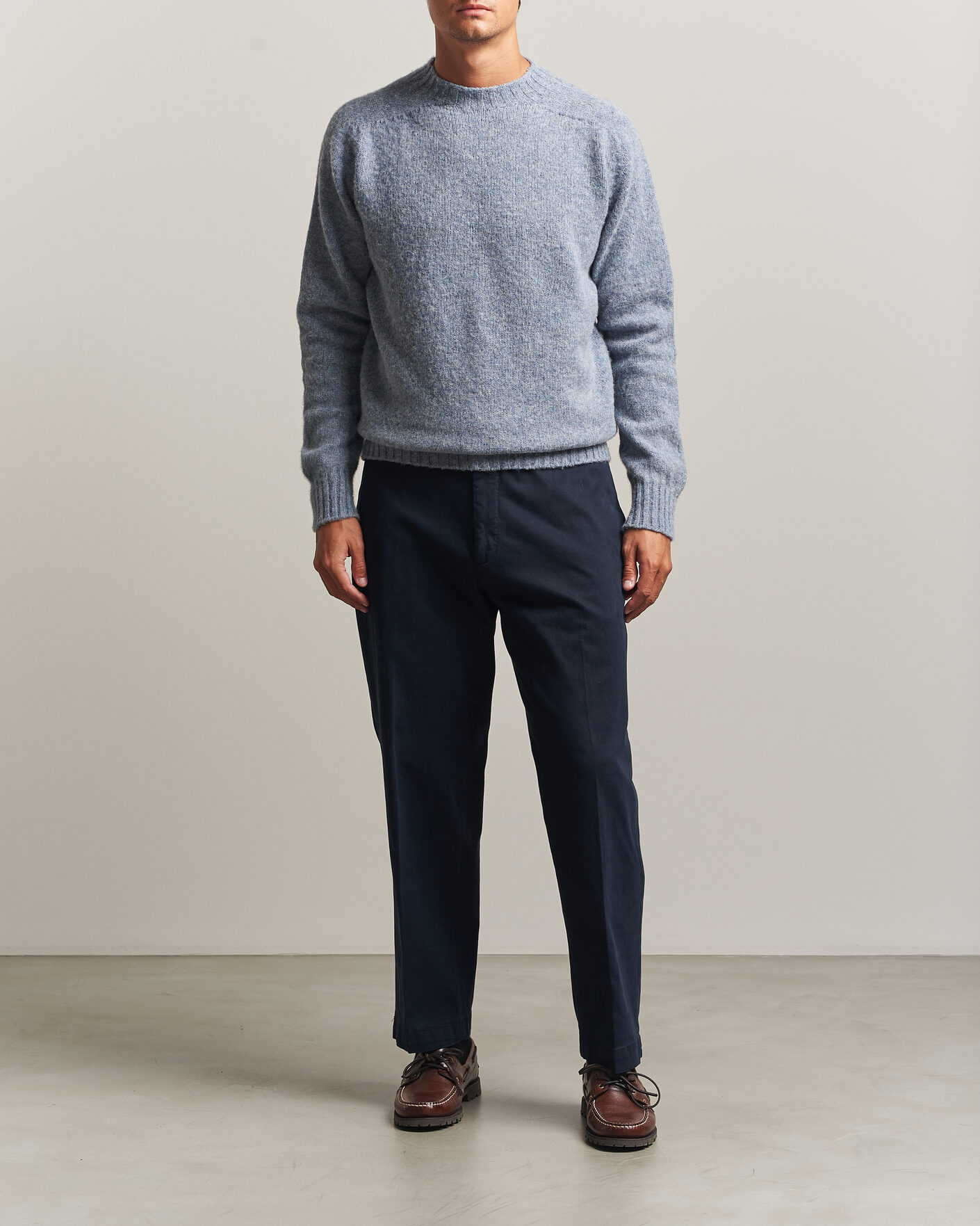 Men | Sweaters & Knitwear | Sunspel | Brushed Shetland Crew Neck Powder Blue