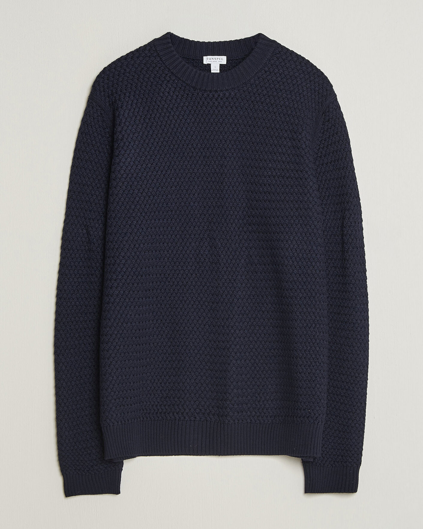 Men | Sweaters & Knitwear | Sunspel | Merino Basketweave Stitch Jumper Navy