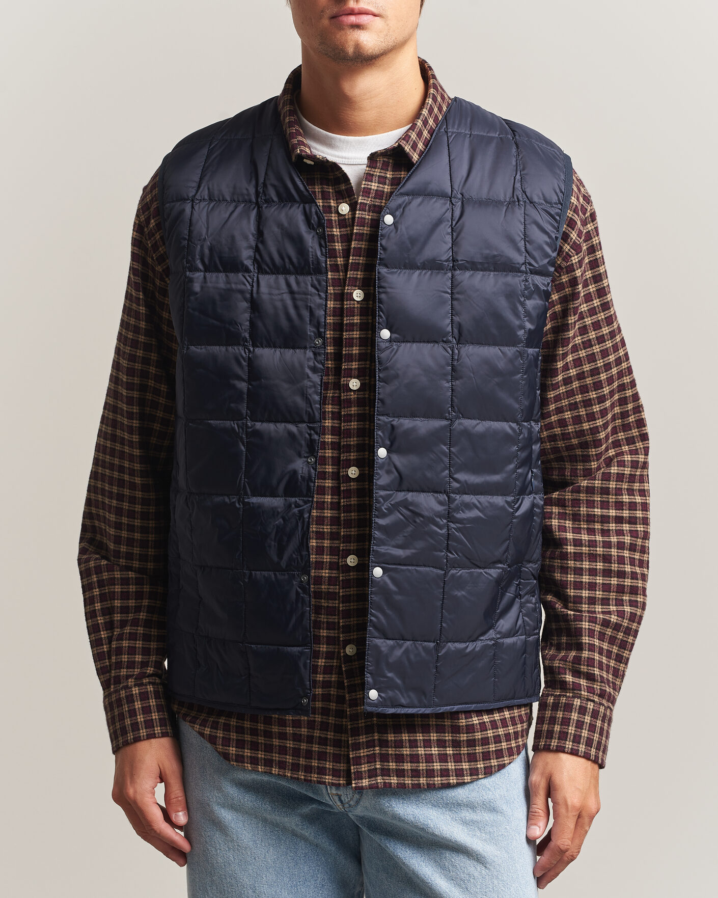 TAION V-Neck Lightweight Down Vest Dark Navy at CareOfCarl.com