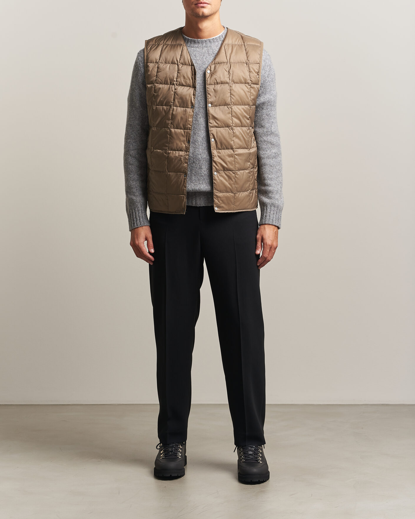 TAION V-Neck Lightweight Down Vest Khaki at CareOfCarl.com