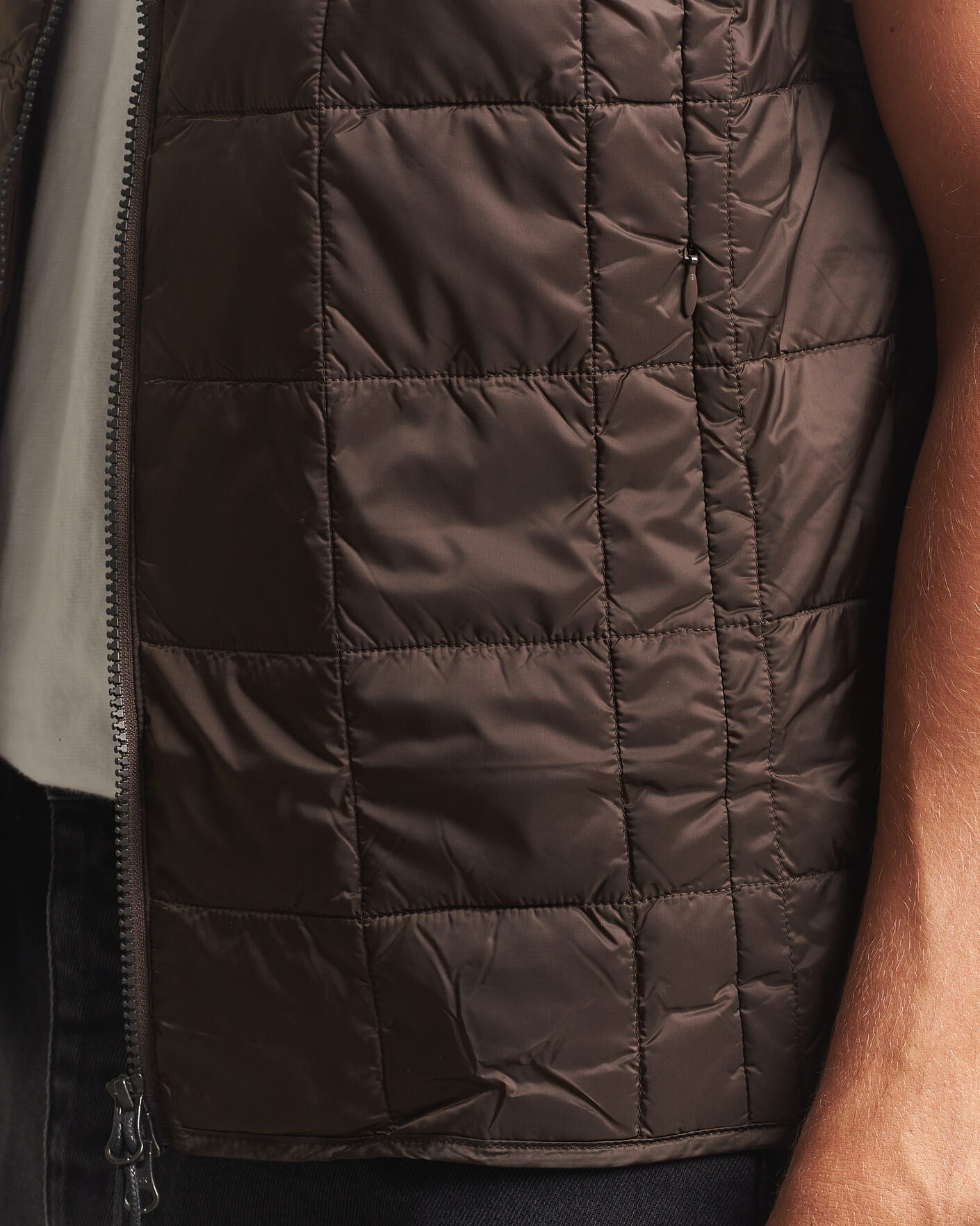 Men | Gilets | TAION | High Neck Full Zip Lightweight Down Vest Dark Choco