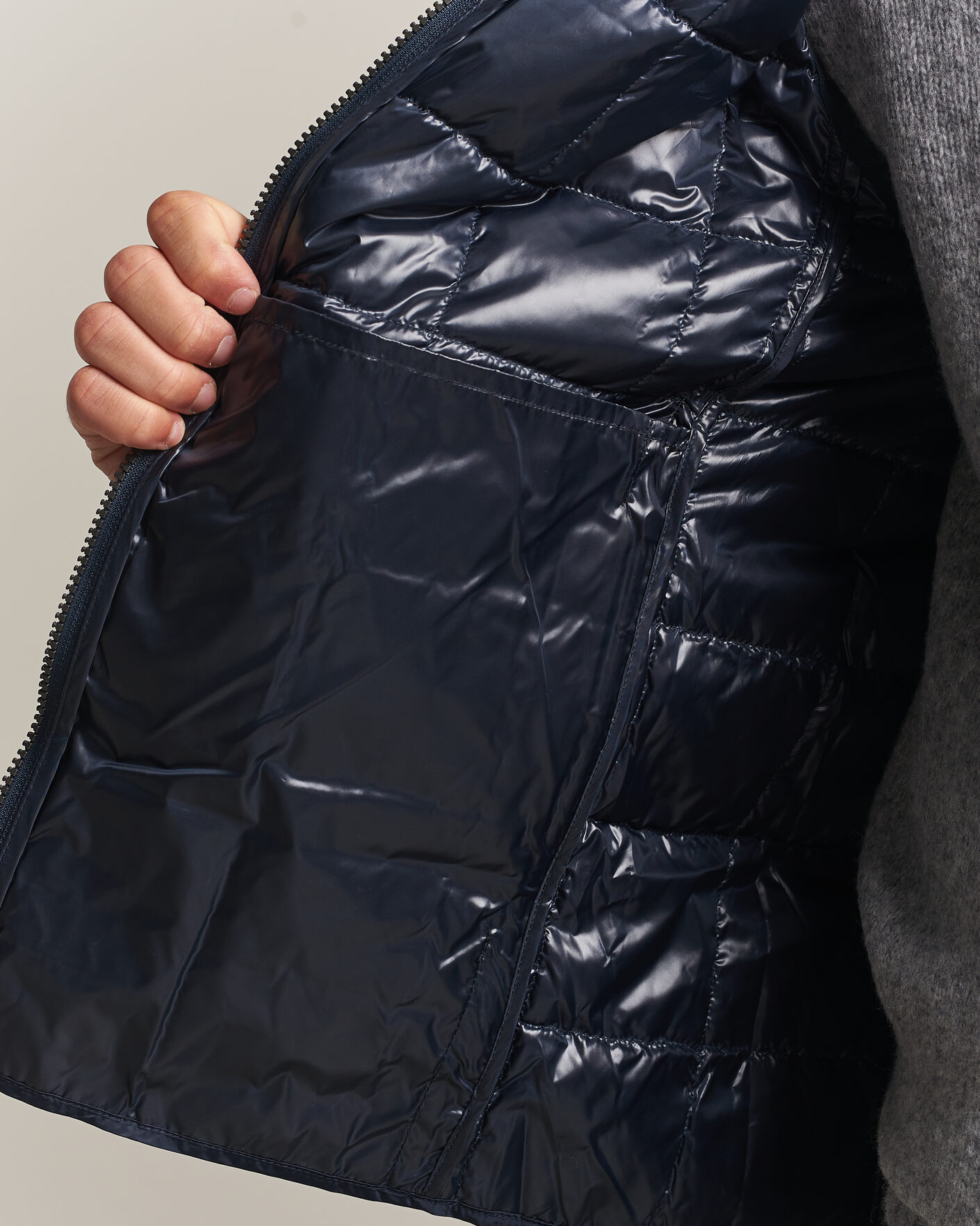 Men | Gilets | TAION | High Neck Full Zip Lightweight Down Vest Dark Navy
