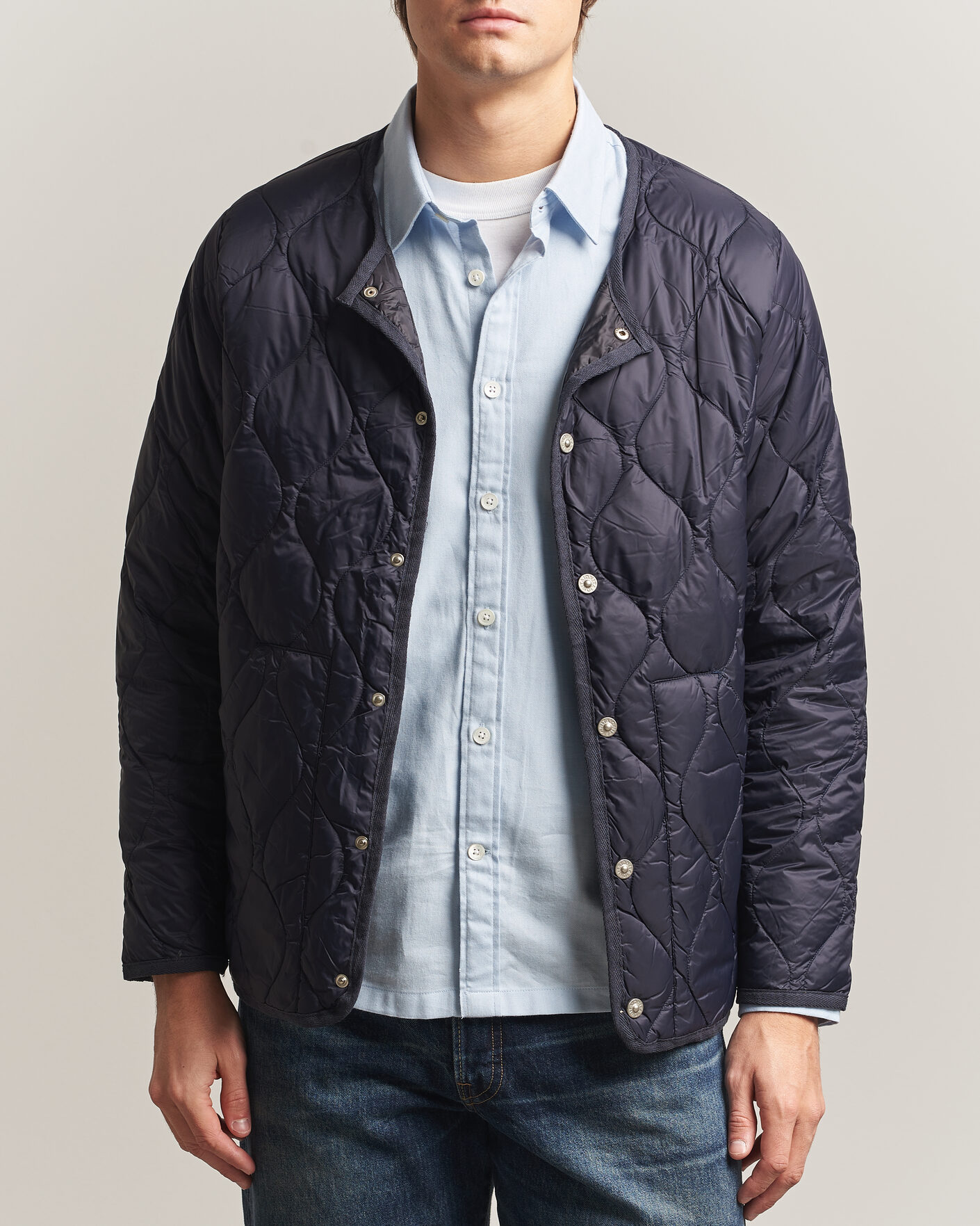 Men | Coats & Jackets | TAION | Military Crew Neck Down Jacket Dark Navy