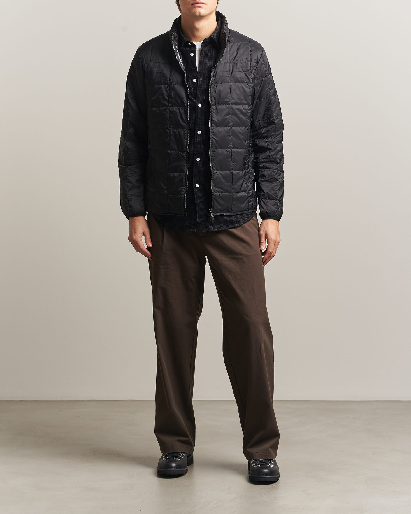Men | Coats & Jackets | TAION | High Neck Full Zip Lightweight Down Jacket Black